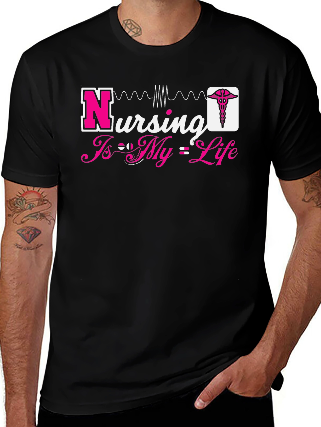 Nursing Is My Life Graphic Tee - Black