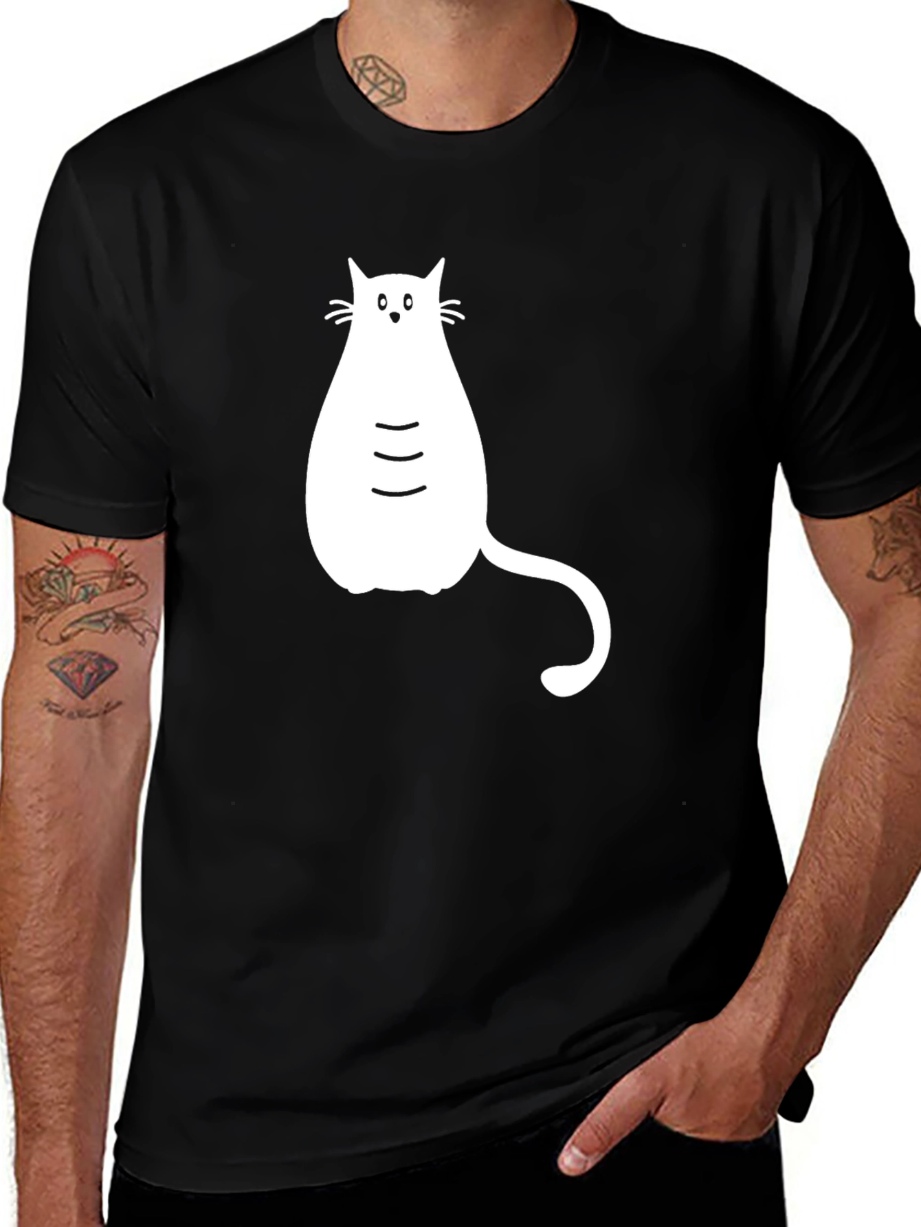 Black T-shirt with White Cat Graphic
