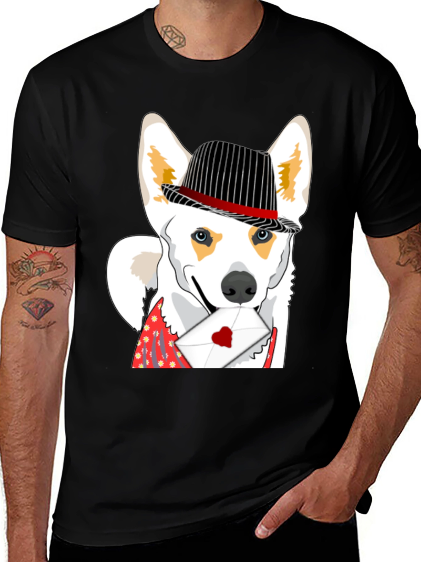 Black Dog in Hat Valentine's T-Shirt main image