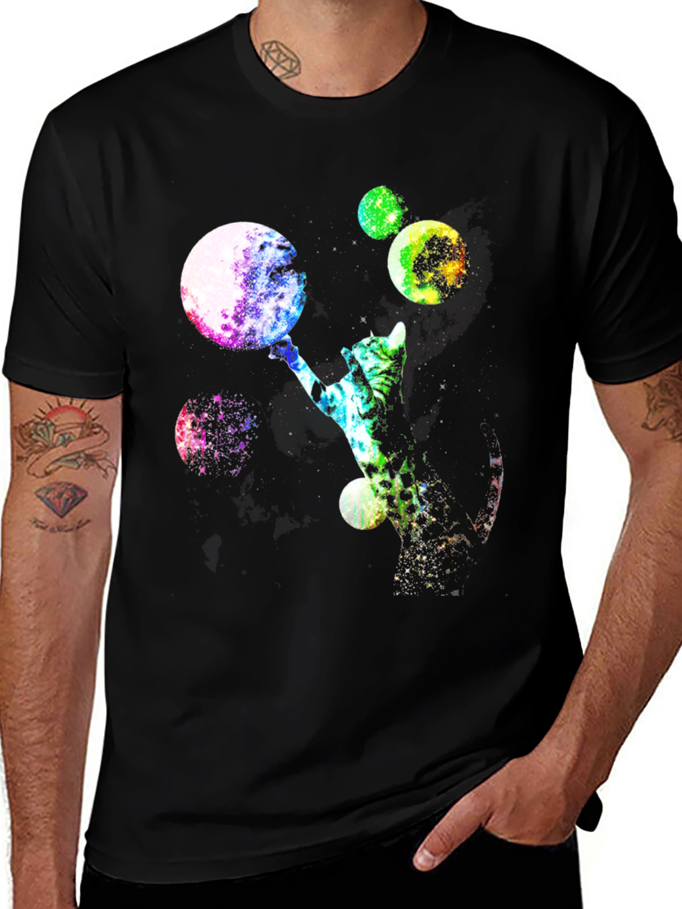 Variant 10 of Cosmic Cat Unisex T-Shirt - Galaxy Spheres Design