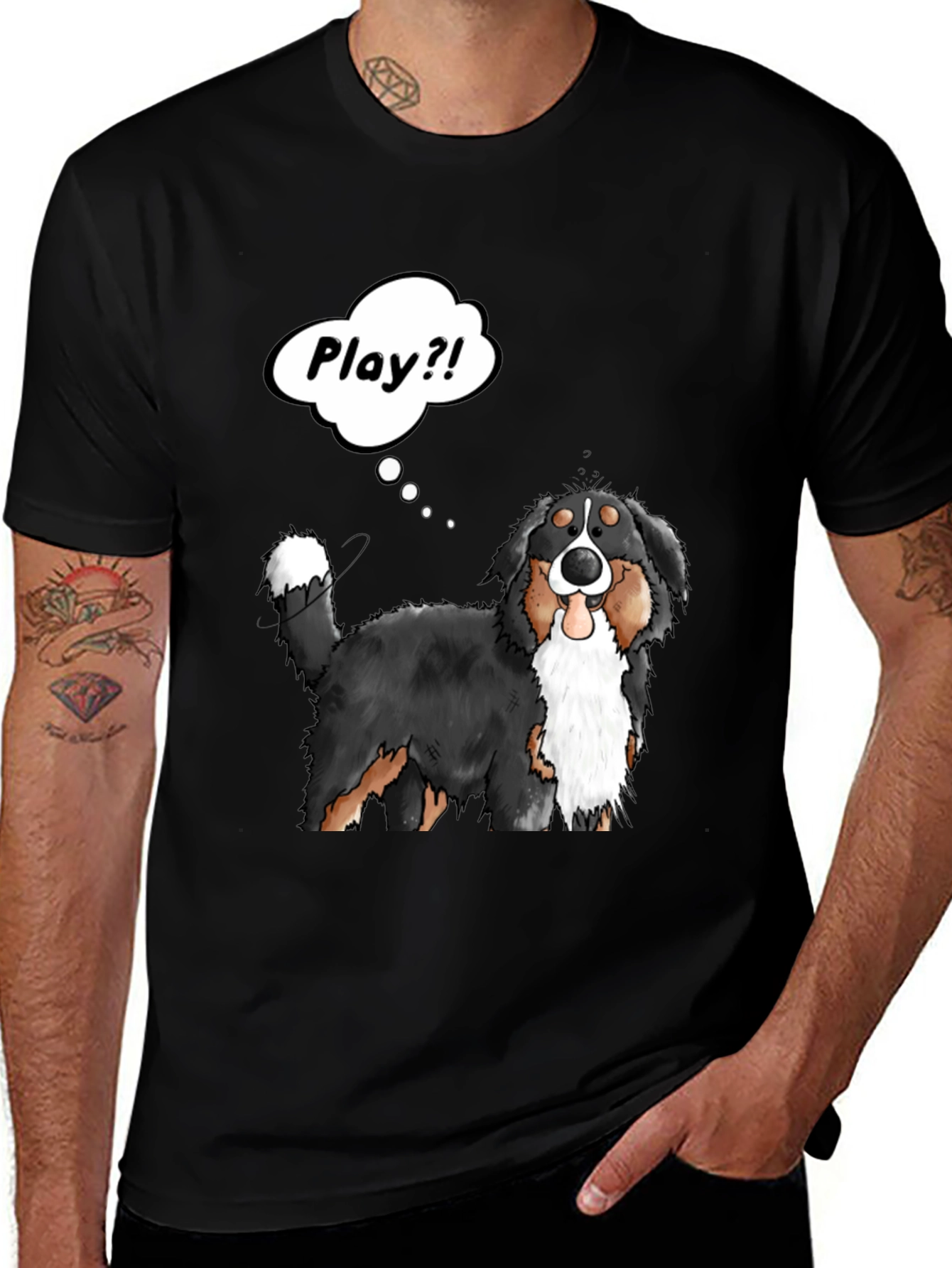 Black Playful Dog Cartoon Graphic T-Shirt main image