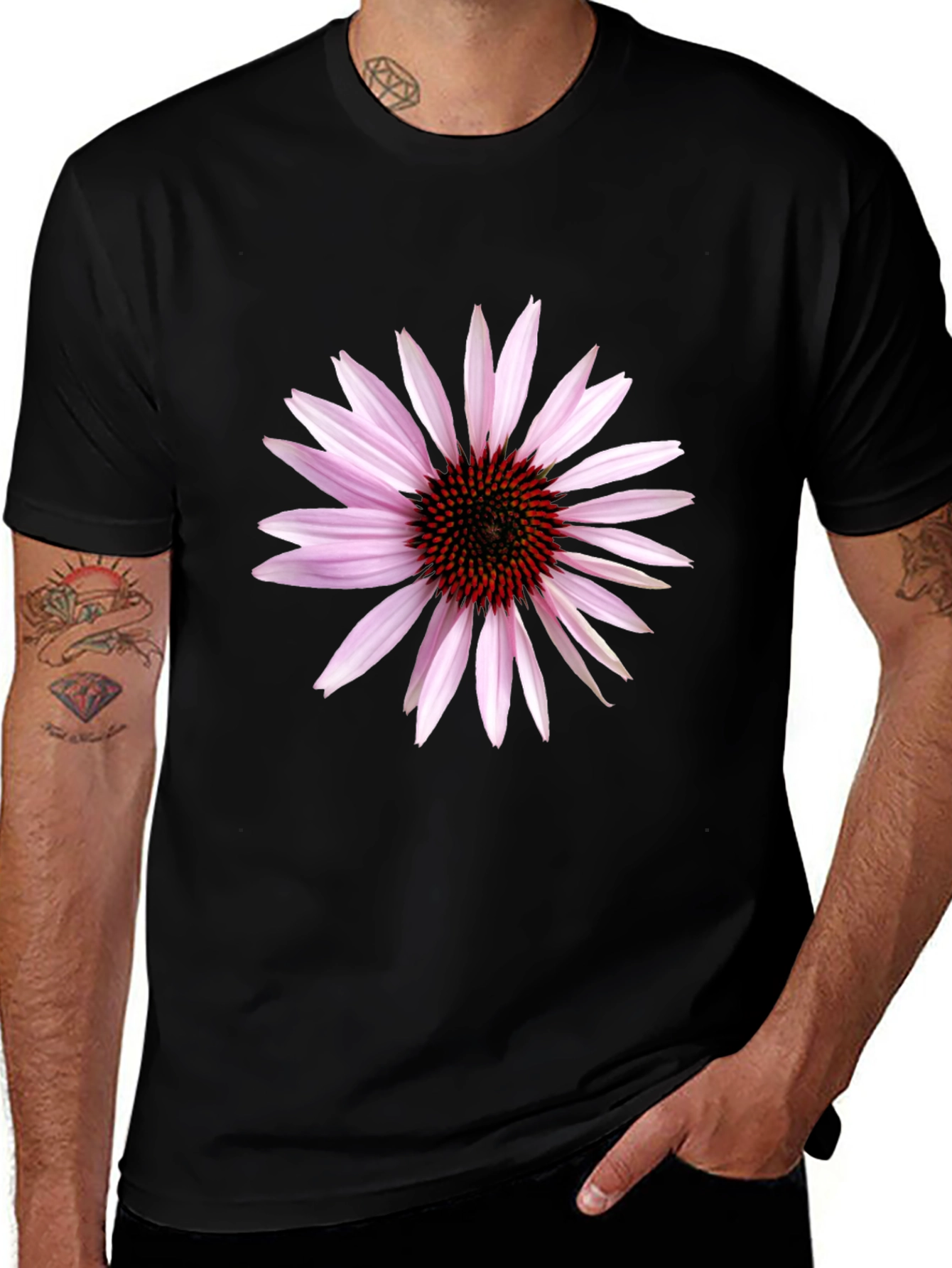 Variant 21 of Black T-Shirt with Echinacea Flower Graphic