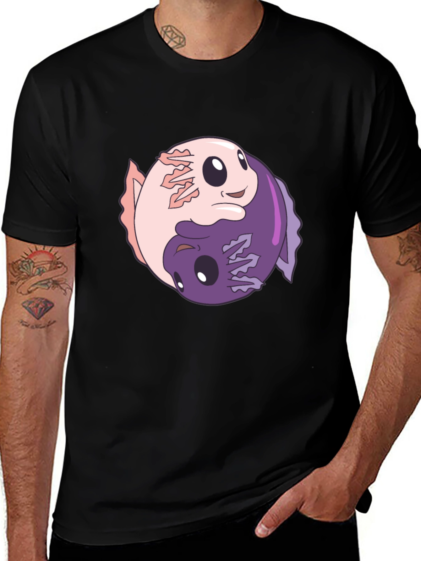 Variant 3 of Yin Yang Axolotl Graphic Tee - Black