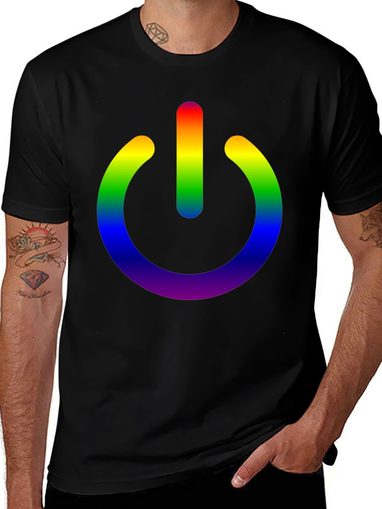 Variant 4 of Rainbow Power Button Black T-Shirt