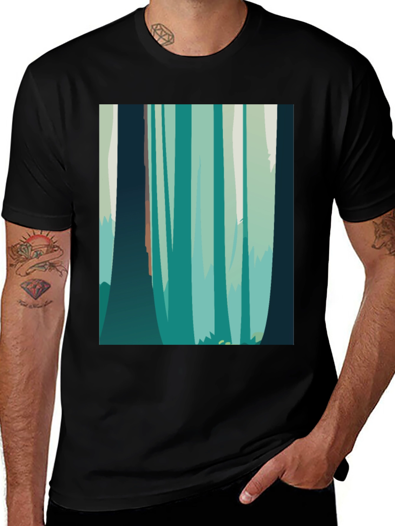 Variant 11 of Abstract Forest Graphic T-Shirt - Black