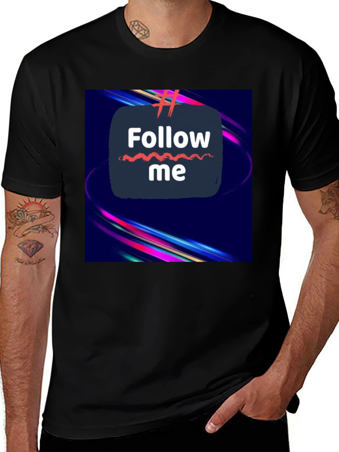Variant 10 of Follow Me Graphic Tee - Trendy Black T-Shirt