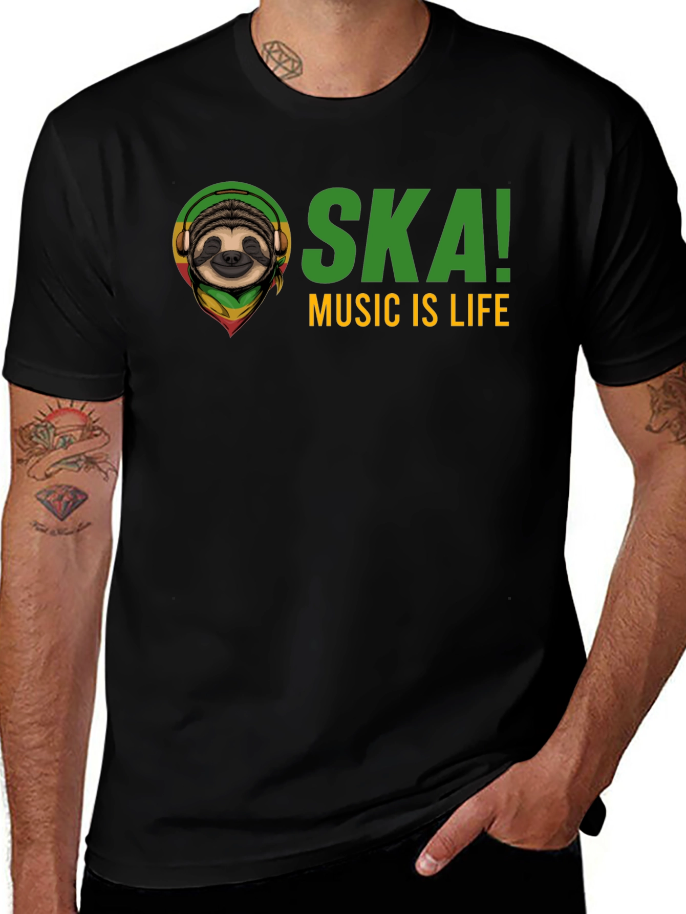 Black Ska Music is Life Sloth Graphic Tee - Black main image