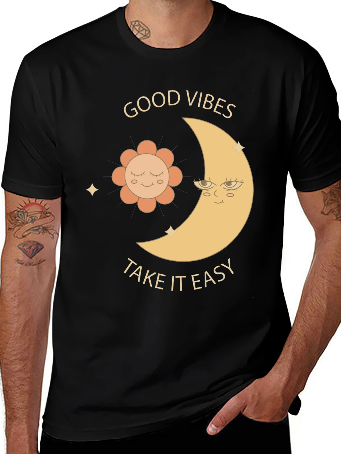 Variant 20 of Good Vibes T-Shirt - Moon & Flower Graphic Tee