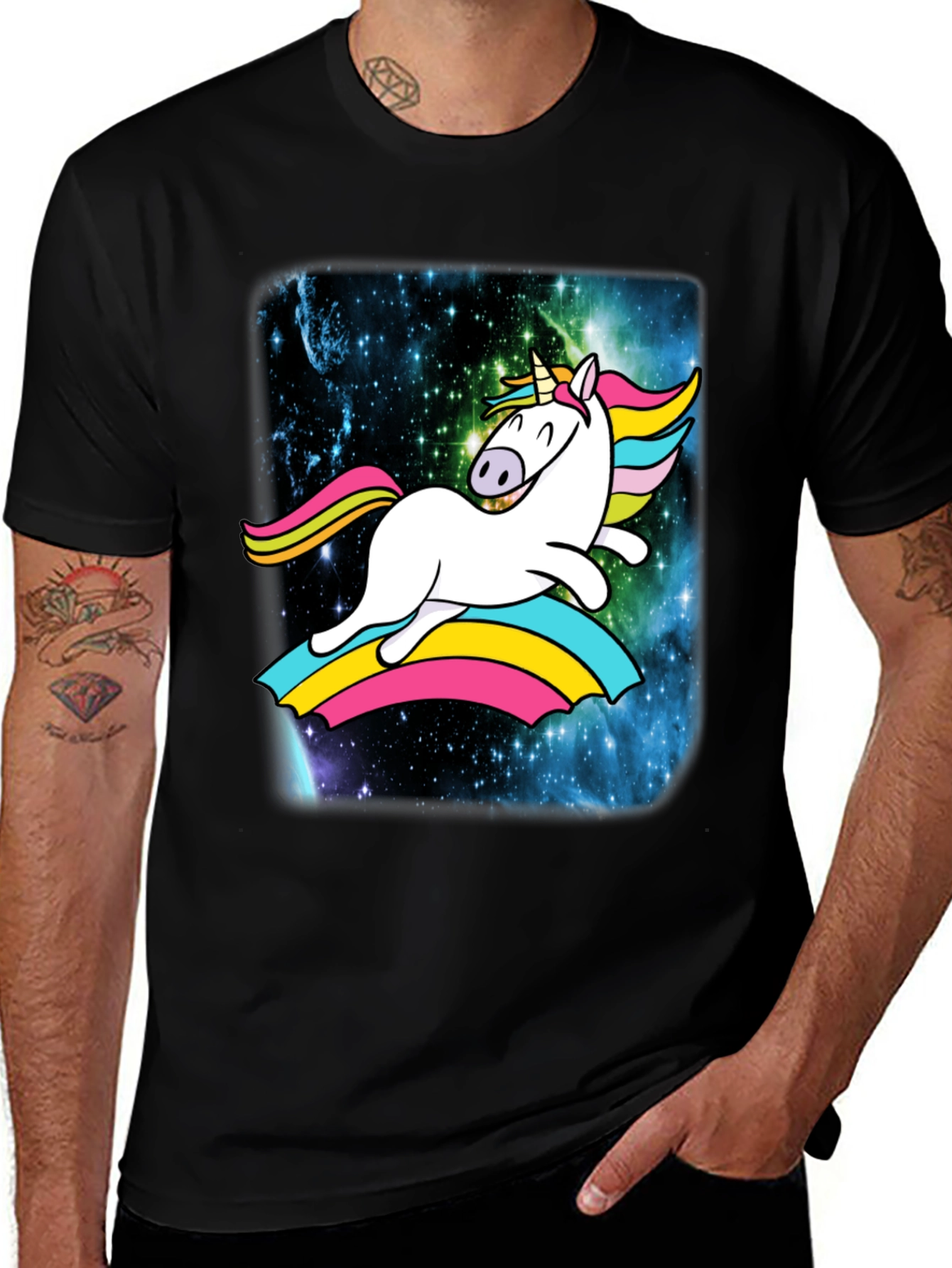 Variant 8 of Unicorn Rainbow Galaxy Men's Black T-Shirt