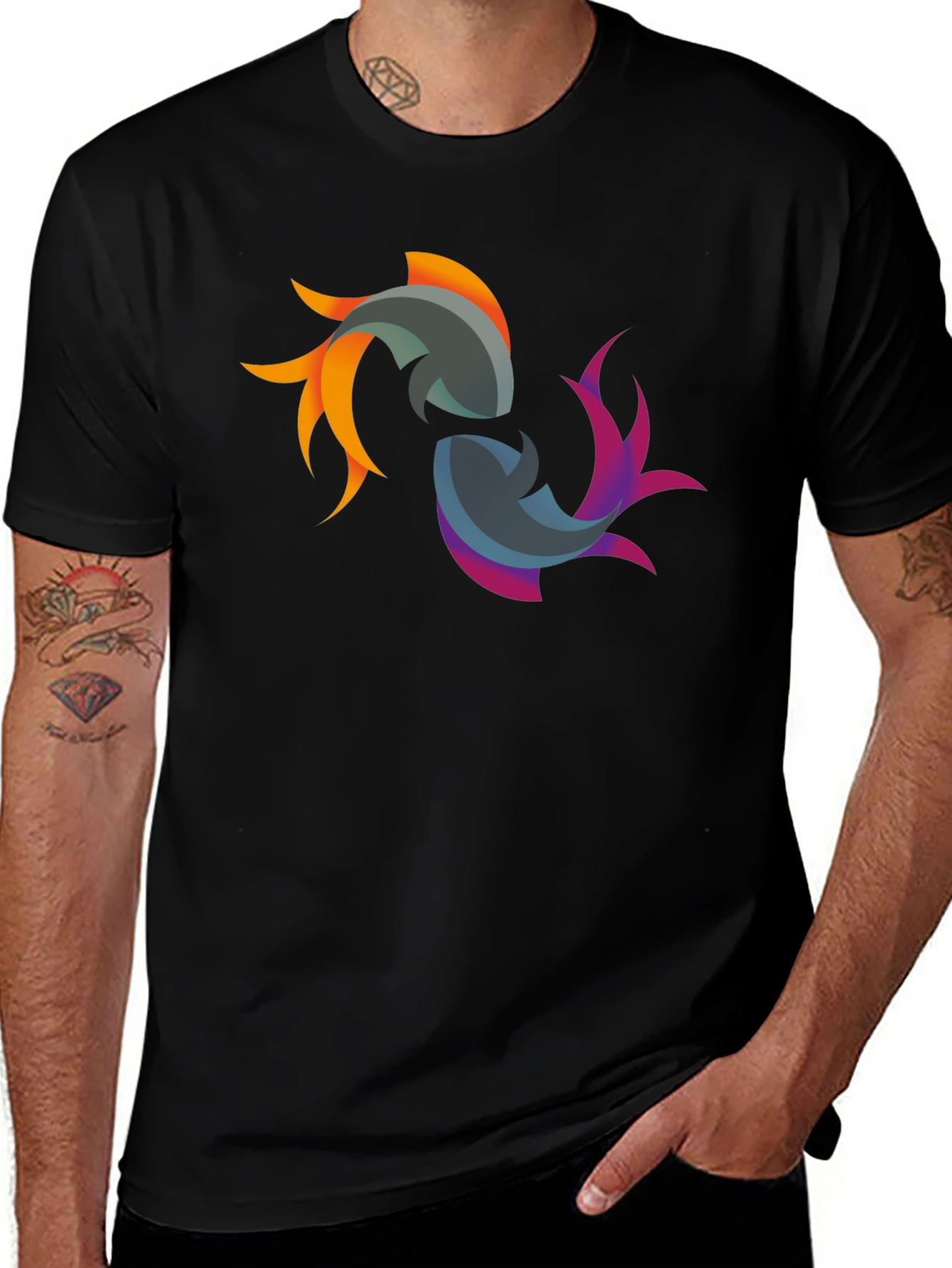 Yin Yang Koi Fish Graphic Black T-Shirt