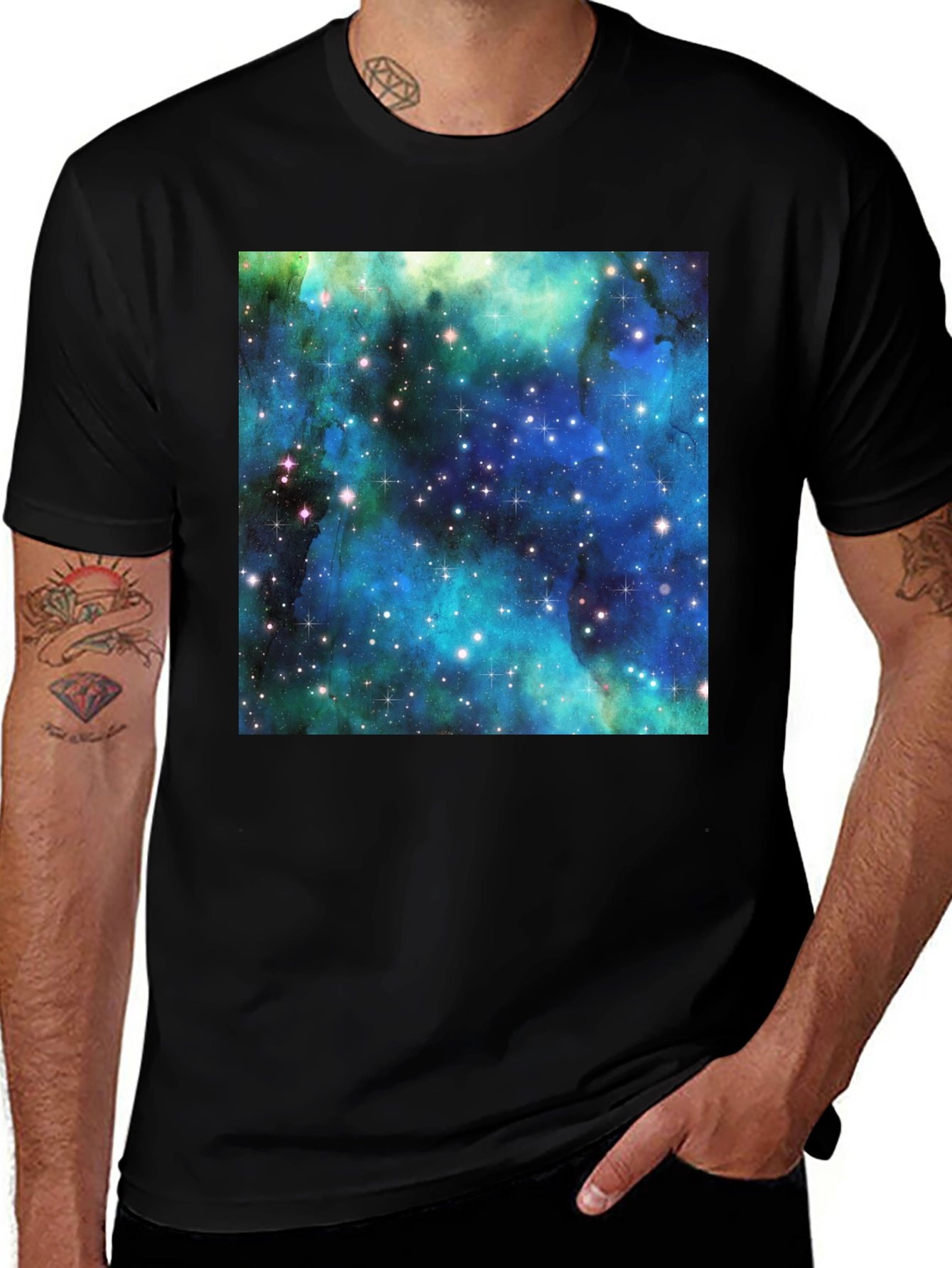 Variant 21 of Galaxy Print Tee - Black Cotton Comfort