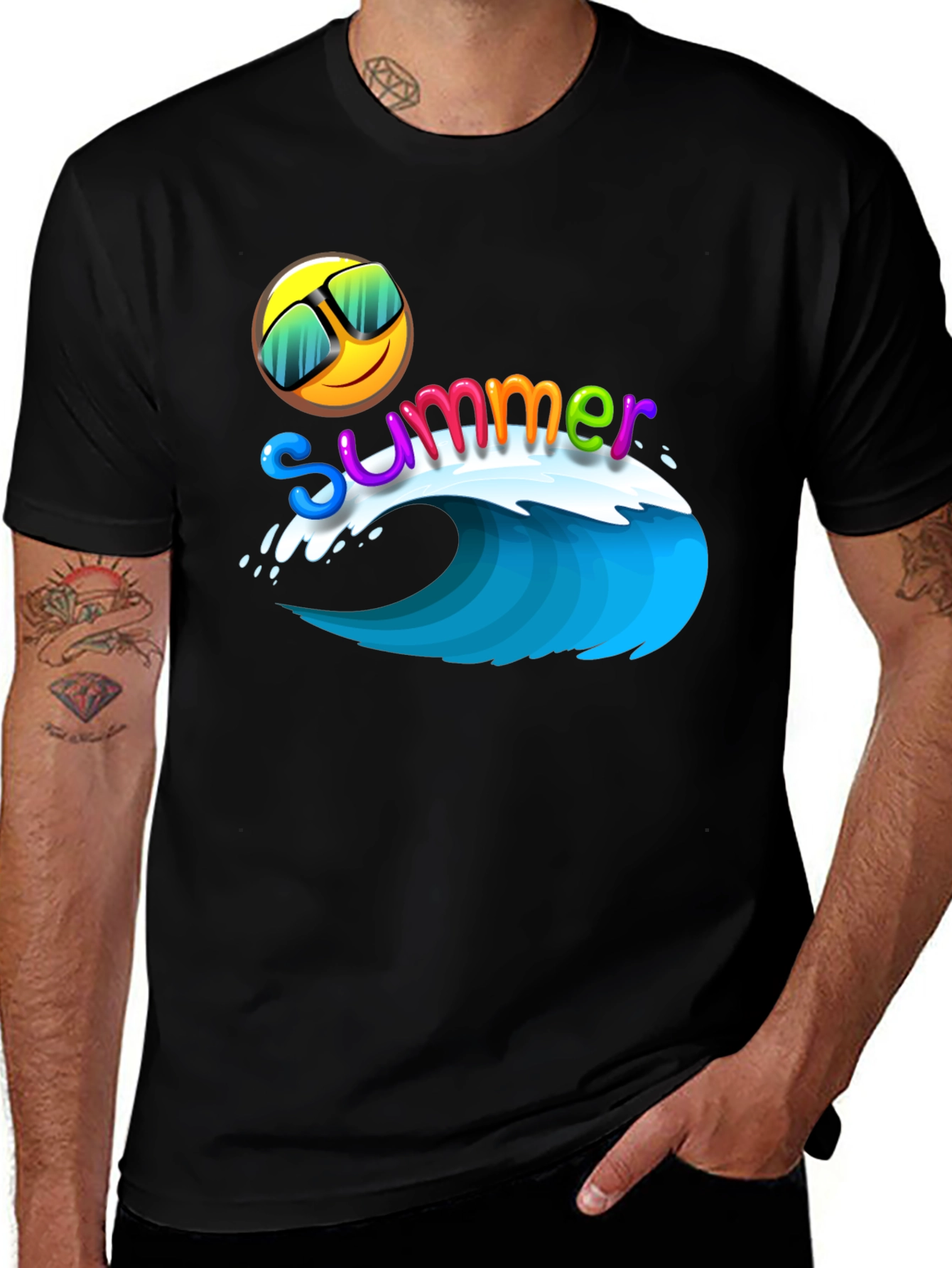 Variant 20 of Summer Vibes T-Shirt - Black Cotton Graphic Tee