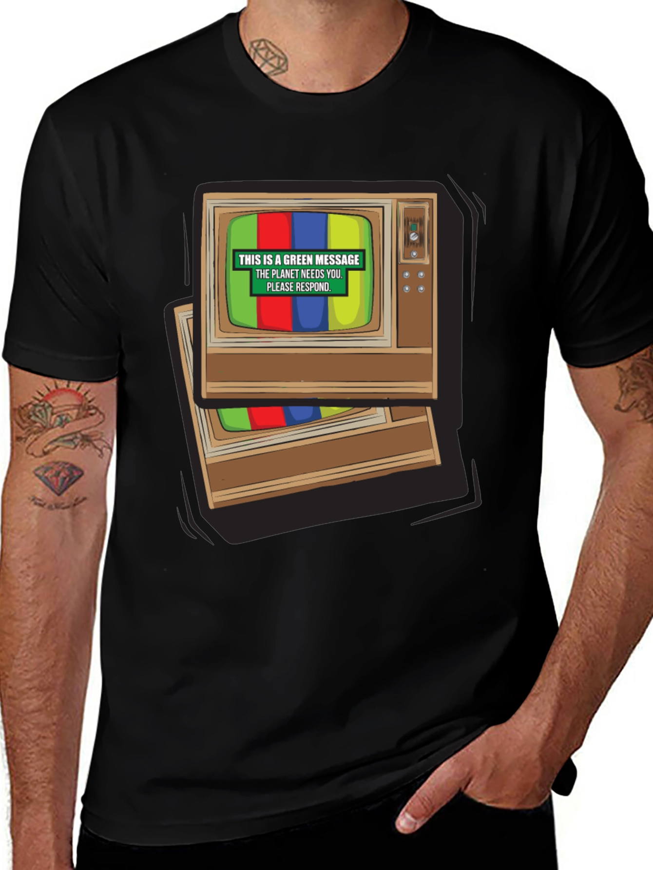 Variant 10 of Retro TV Green Message Graphic T-Shirt