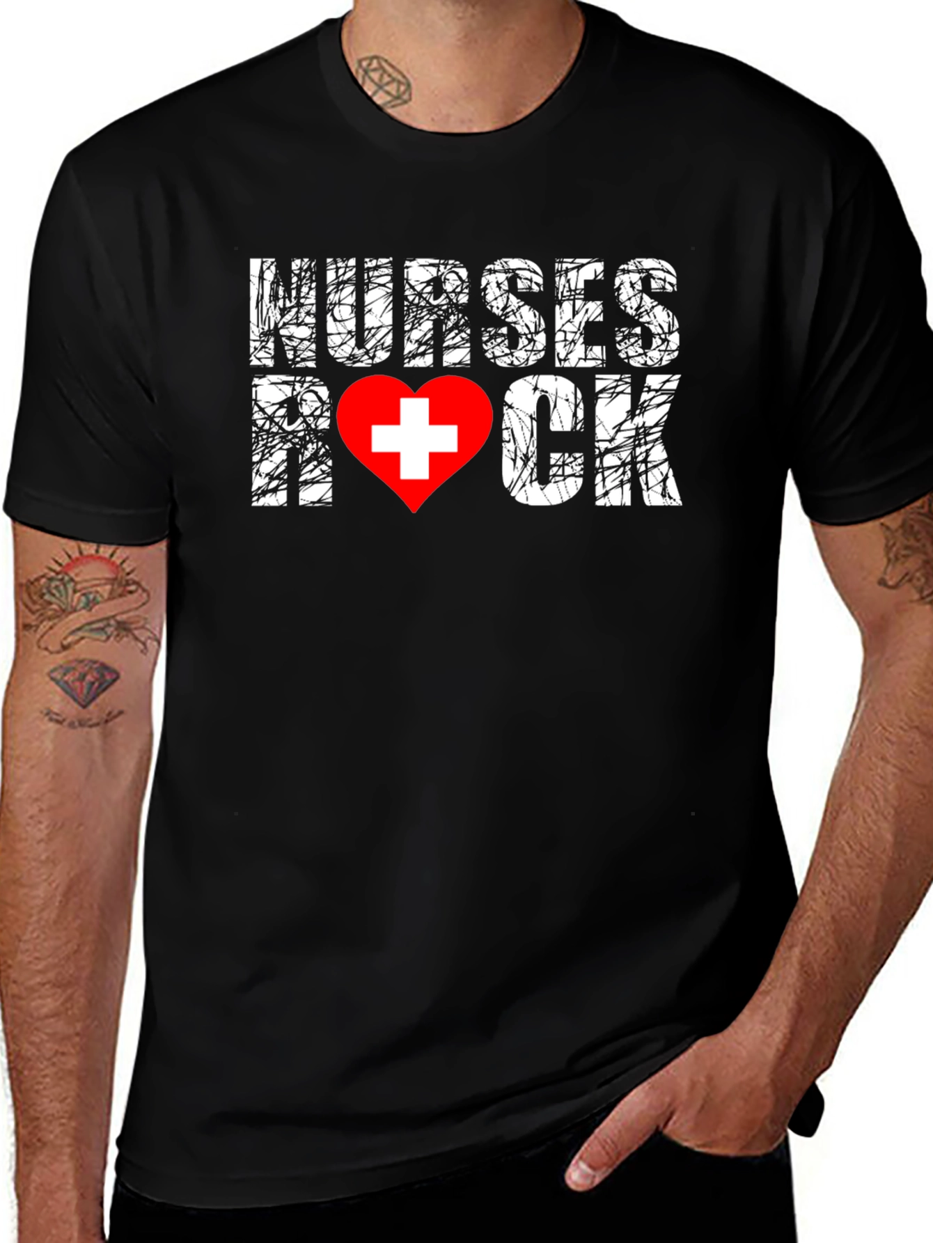 Variant 7 of Nurses Rock Graphic Tee - Black Cotton Blend