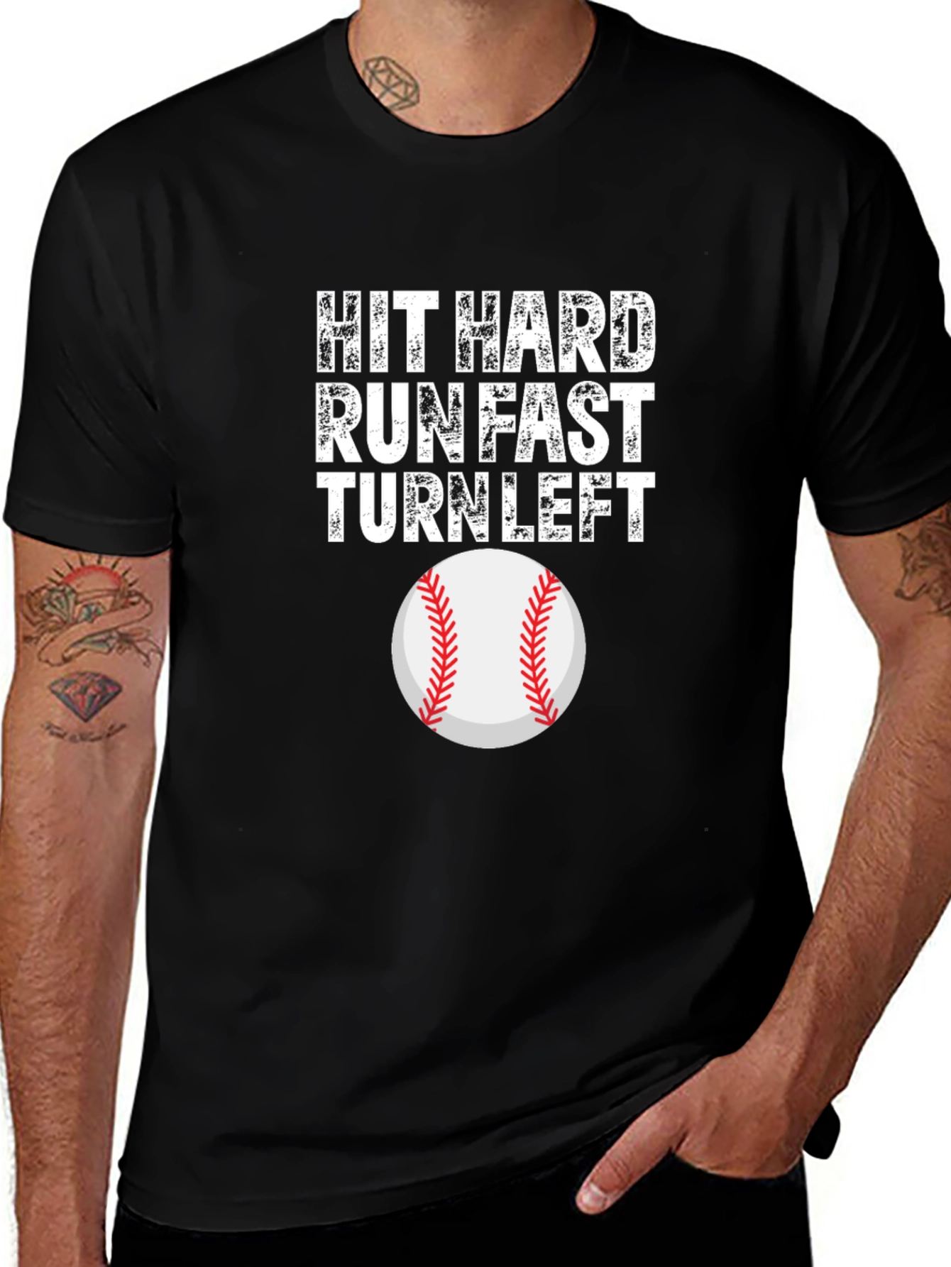 Variant 12 of Hit Hard Run Fast Turn Left Baseball T-Shirt