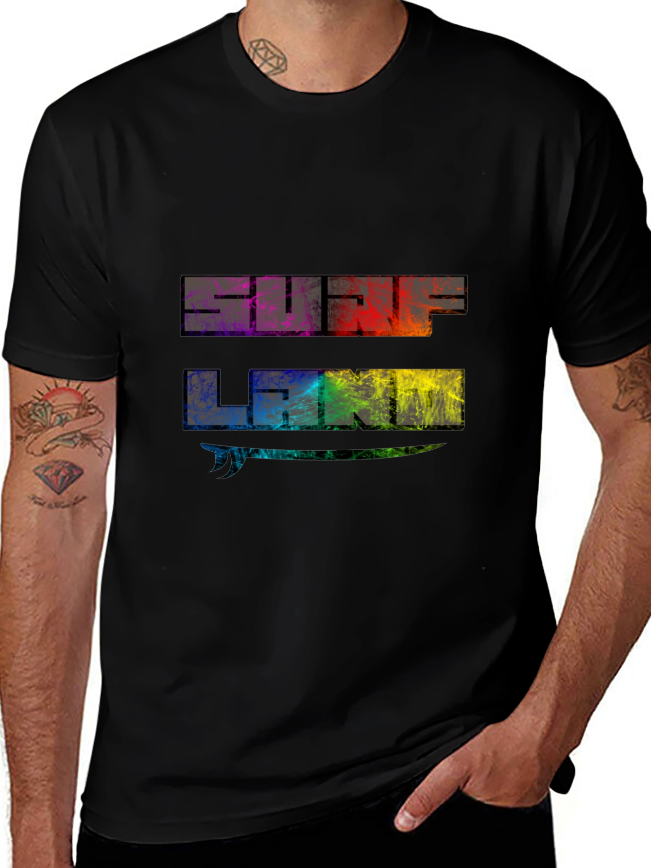 Surf Land Graphic Tee - Black Cotton Blend Shirt