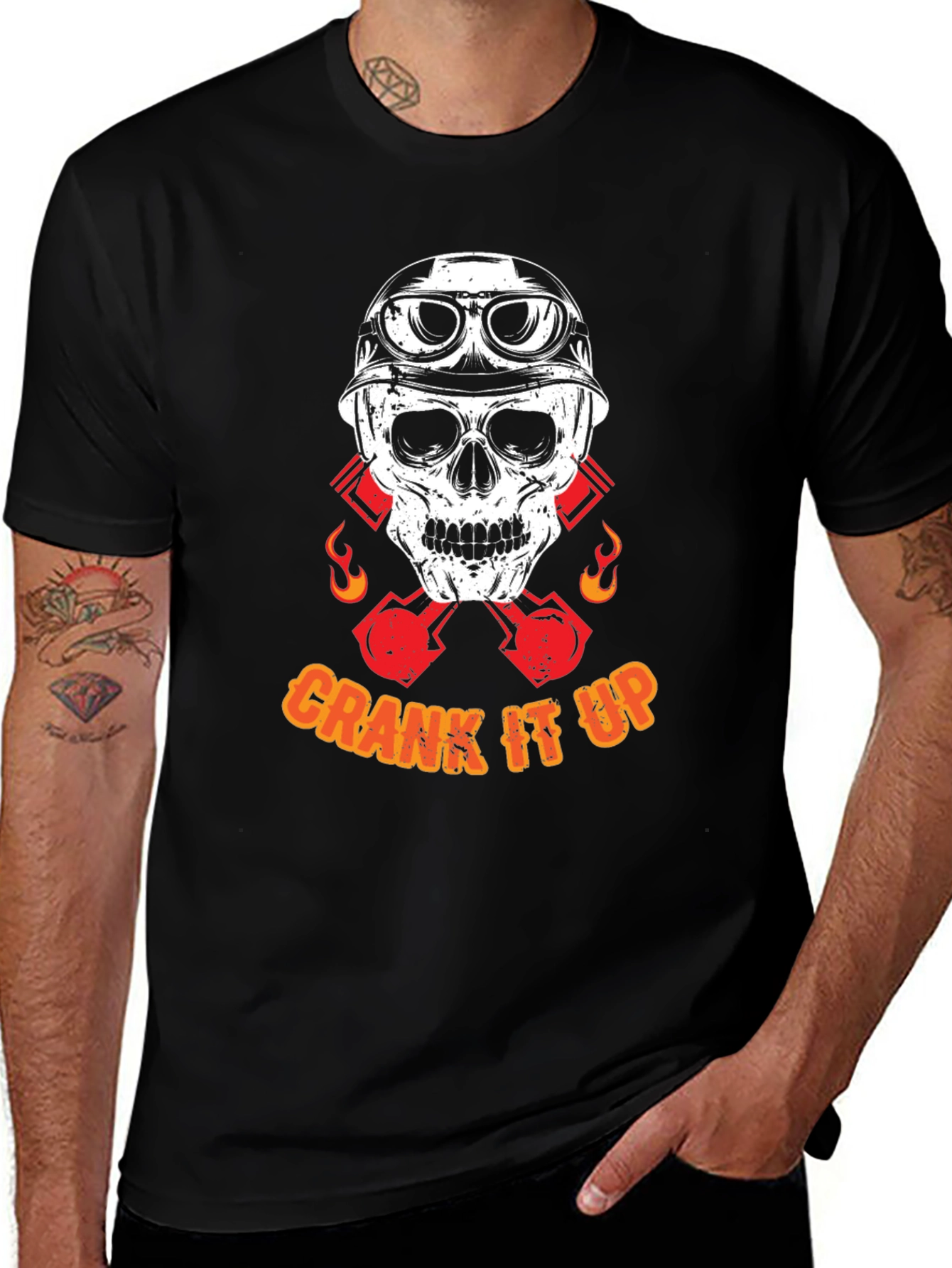 Crank It Up Biker Skull Graphic T-Shirt