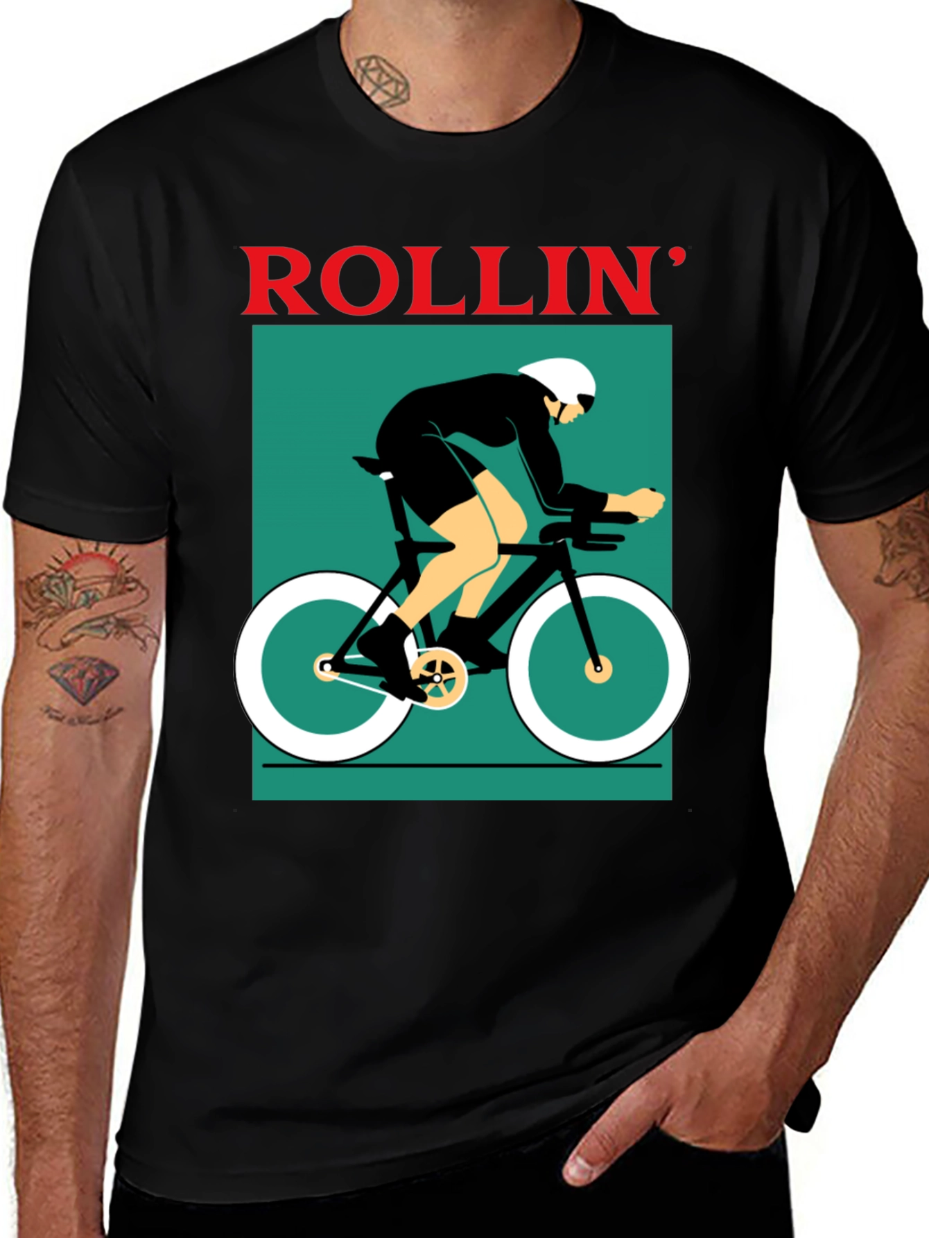 Variant 6 of Rollin' Biker Graphic Tee - Cycling Enthusiast Apparel
