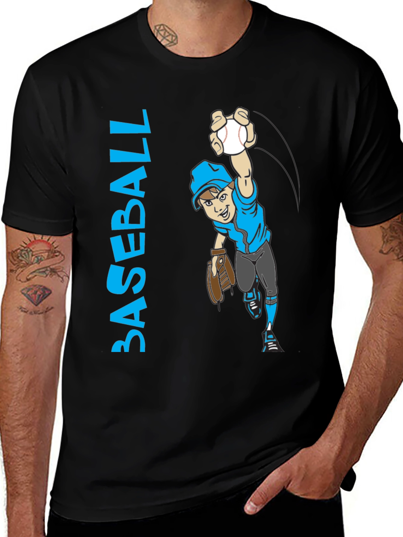 Variant 6 of Baseball Player Cartoon Graphic T-Shirt