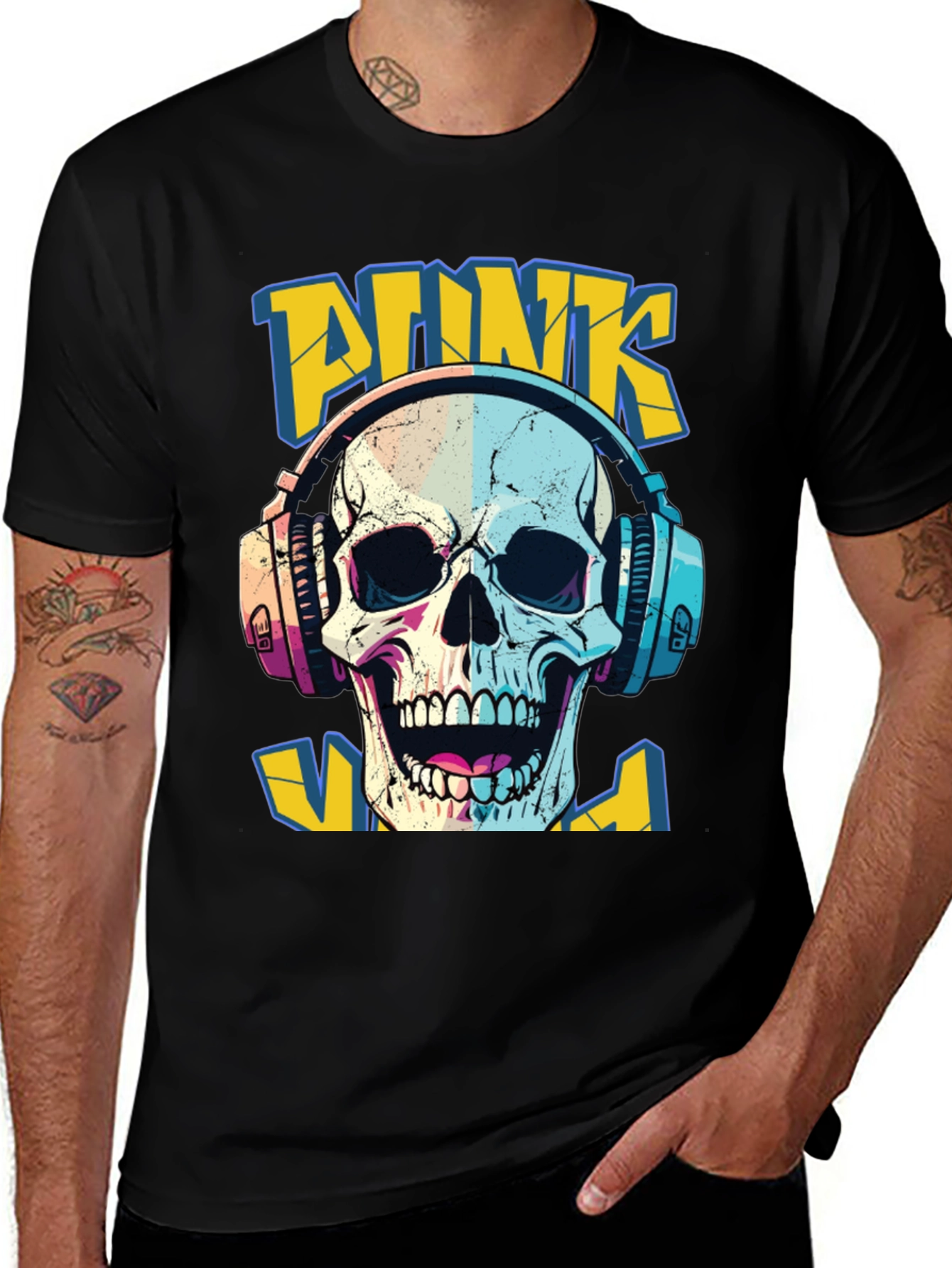 Variant 30 of Punk Skull Graphic T-Shirt - Headphone Design
