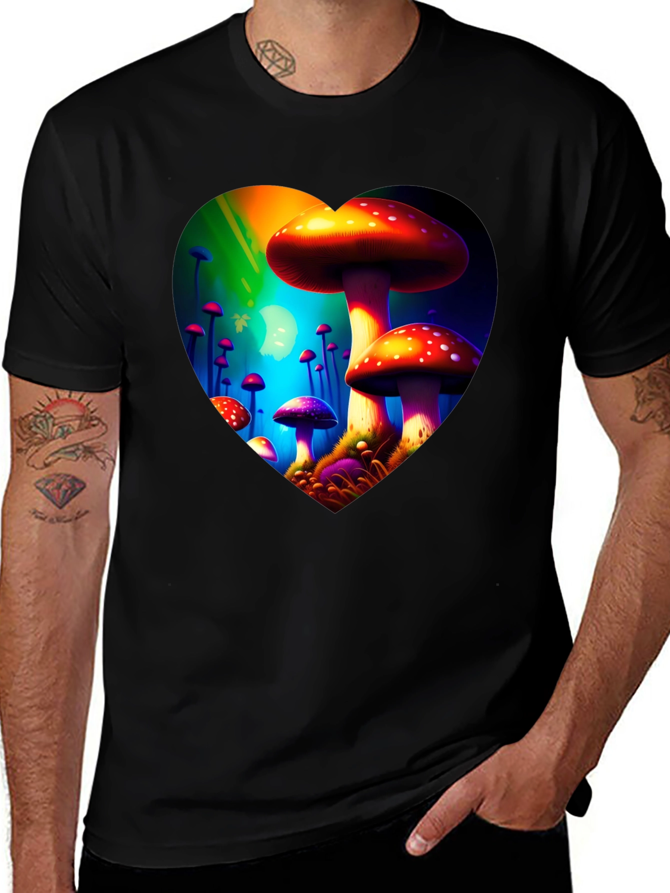 Variant 11 of Psychedelic Mushroom Heart Graphic T-Shirt