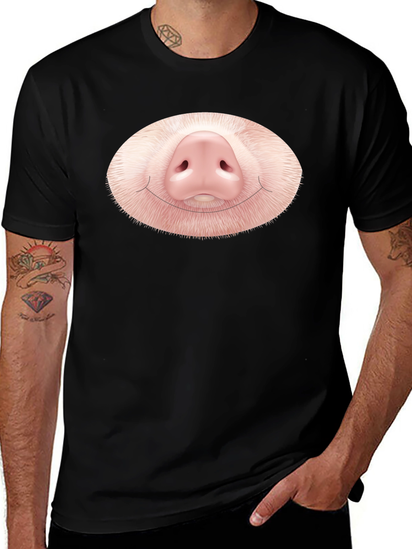 Variant 30 of Funny Pig Nose Graphic Black T-Shirt