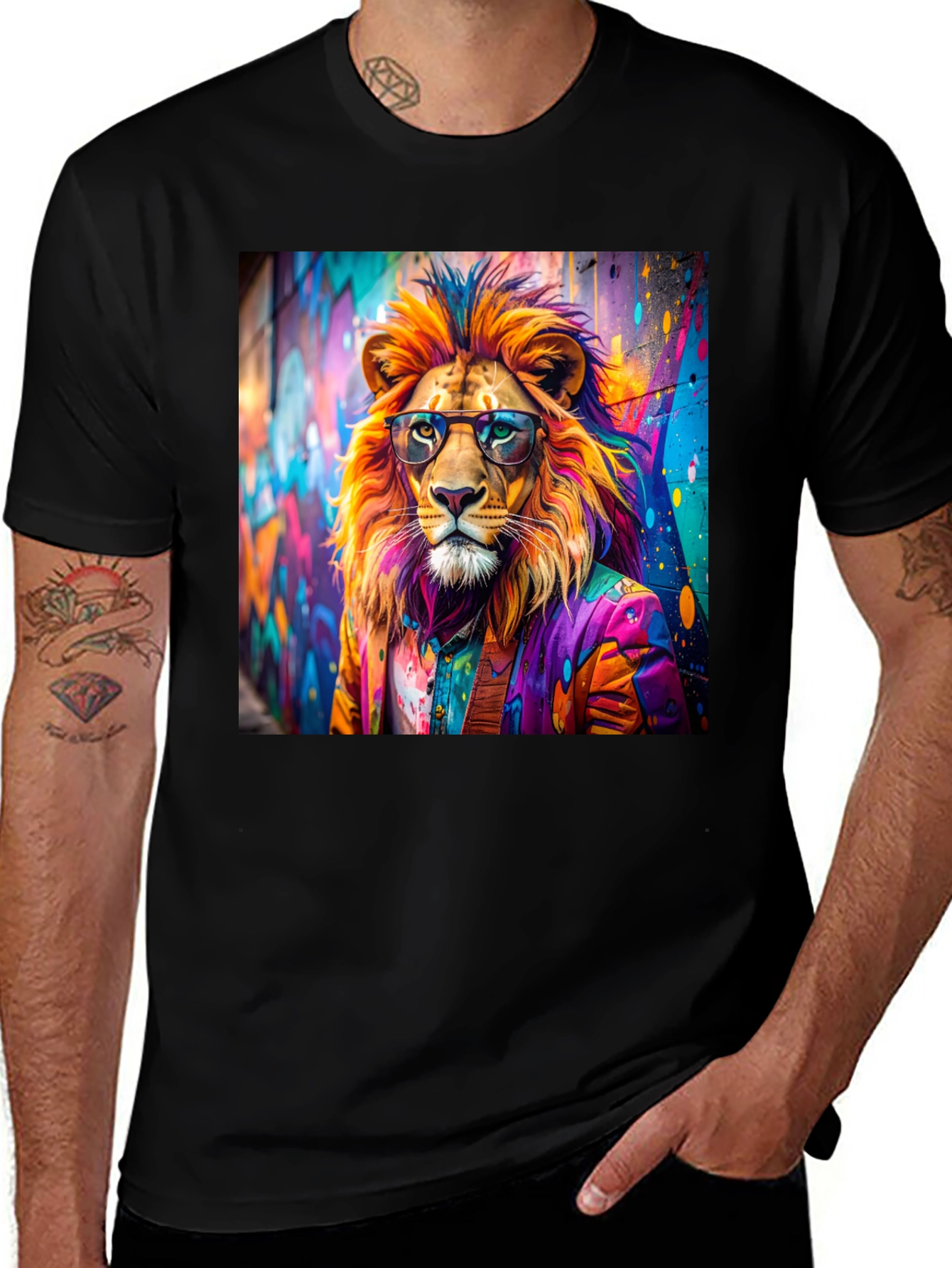 Variant 11 of Lion Graffiti Art Print Black T-Shirt