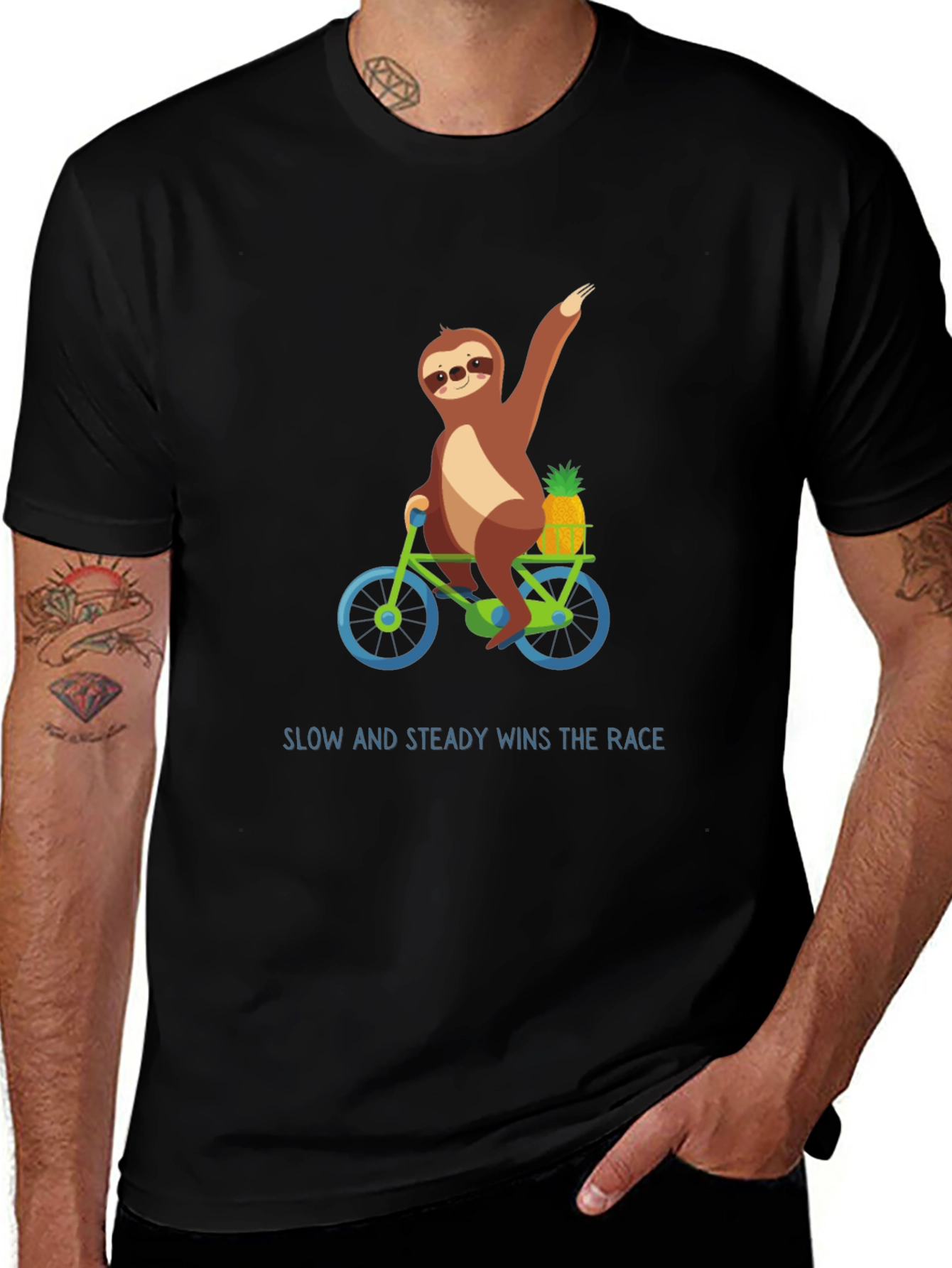 Variant 5 of Sloth on Bike T-Shirt - Slow & Steady Wins