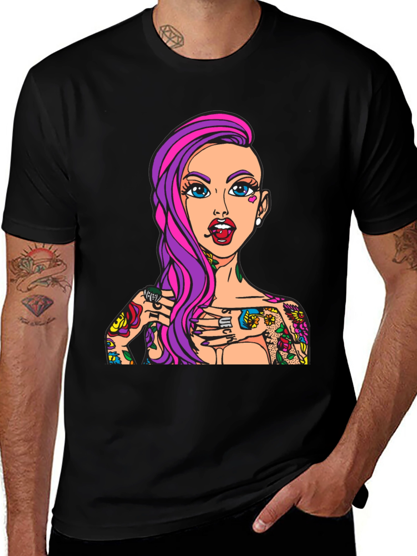 Variant 26 of Tattooed Girl Graphic Print Black T-Shirt