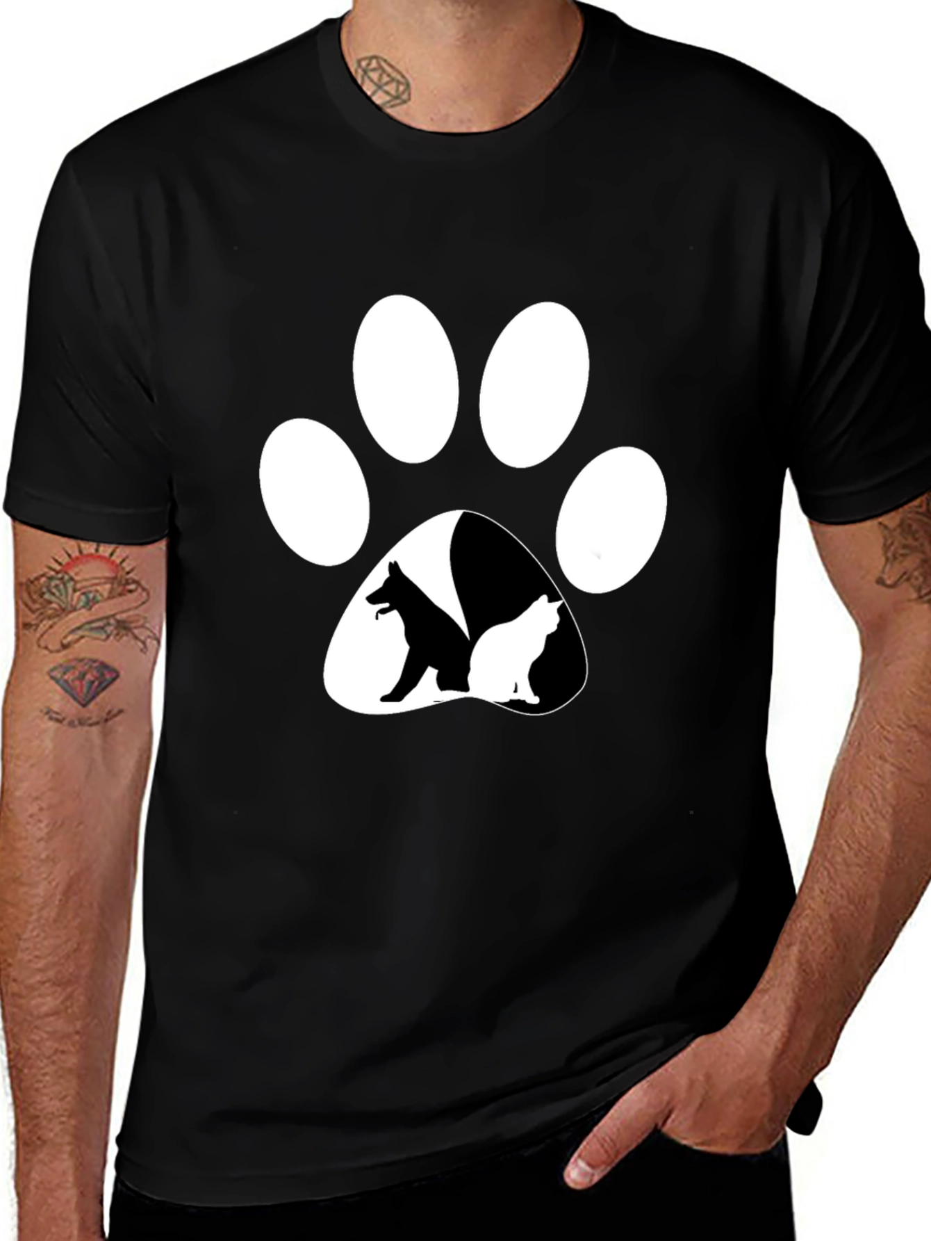 Dog & Cat Paw Print T-Shirt - Unisex Black Tee