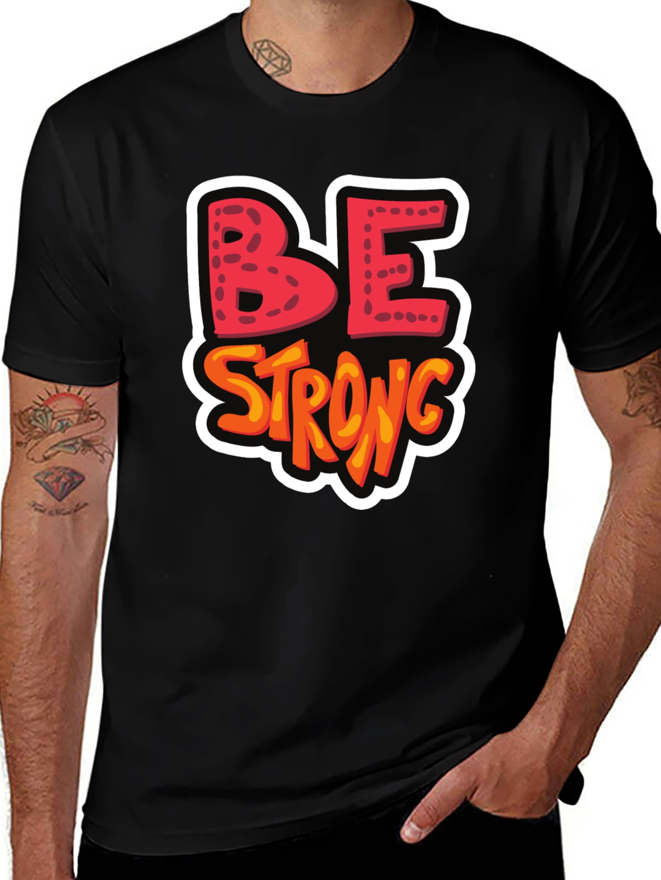 Be Strong Graphic Print Black T-Shirt