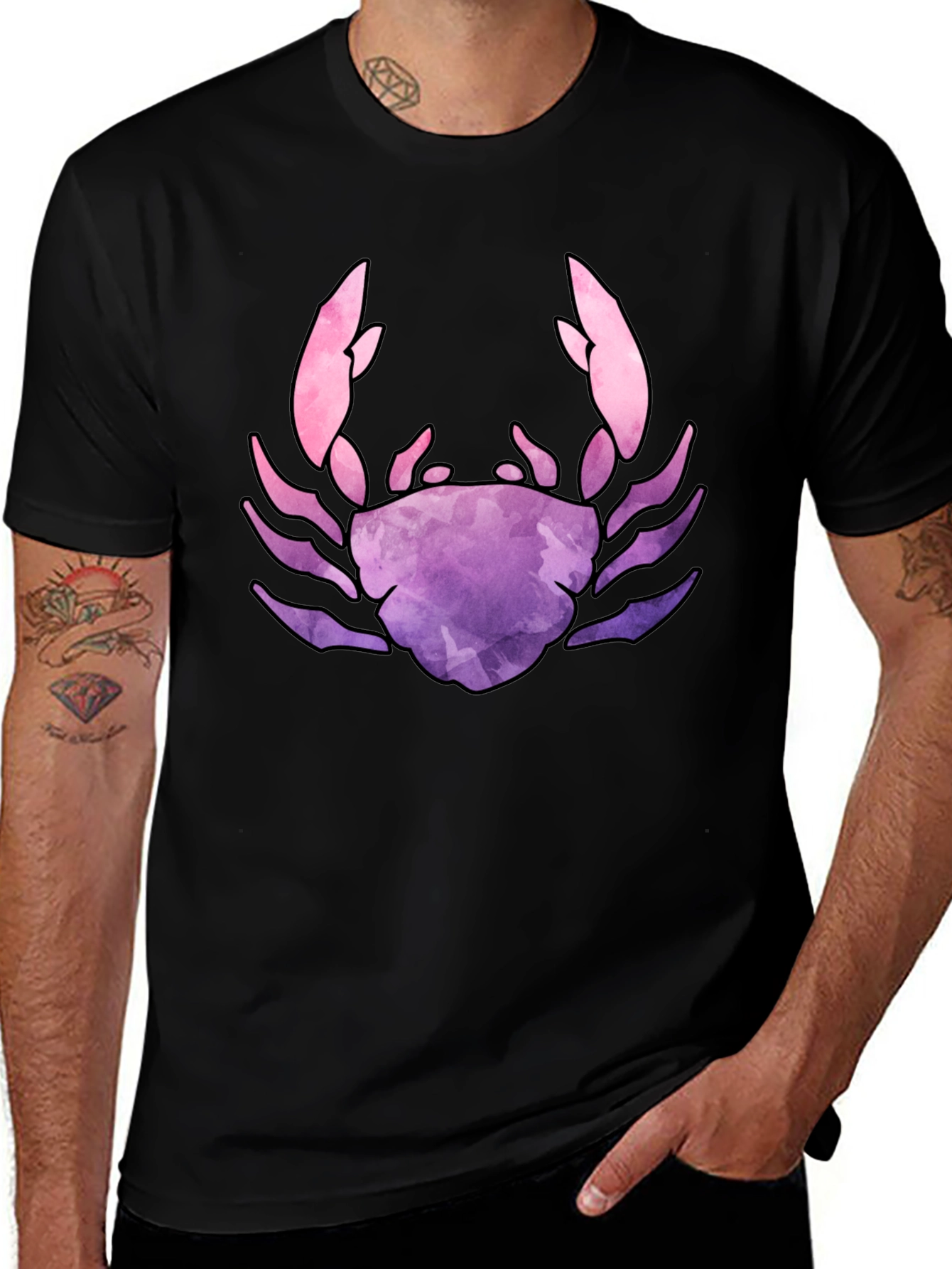 Variant 16 of Watercolor Crab Graphic Tee - Black Casual Shirt