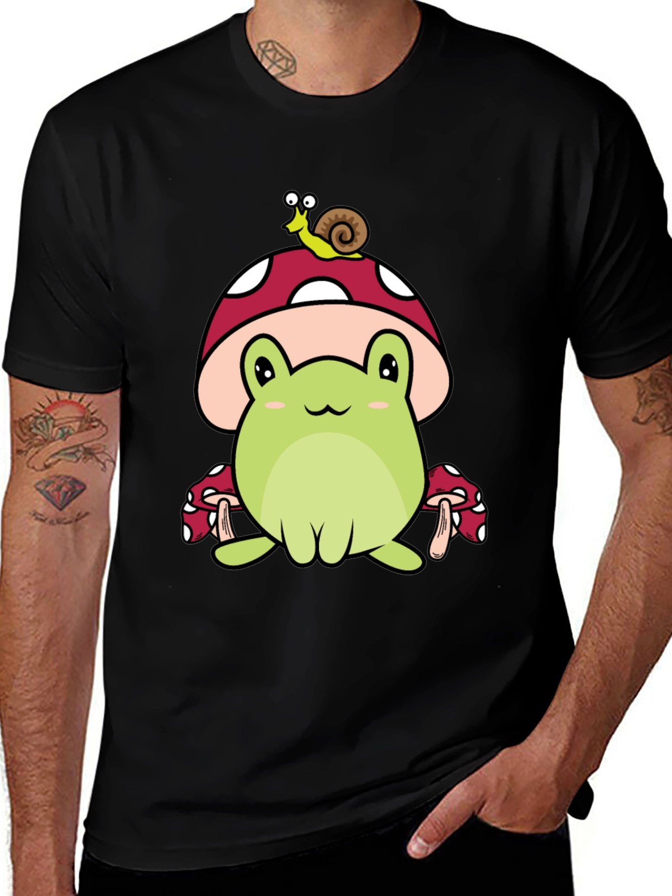 Variant 15 of Frog & Snail Mushroom T-Shirt - Cute Cartoon Tee