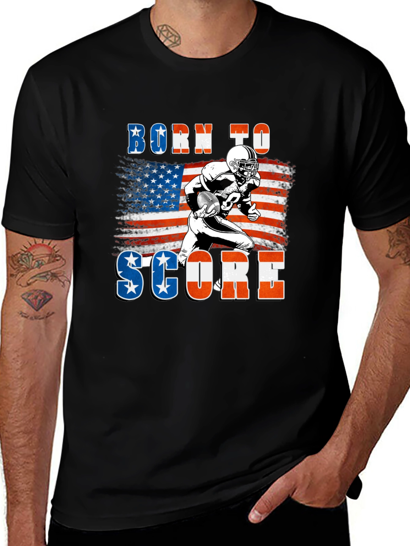 Variant 22 of Born to Score Football T-Shirt - Patriotic USA Flag Design