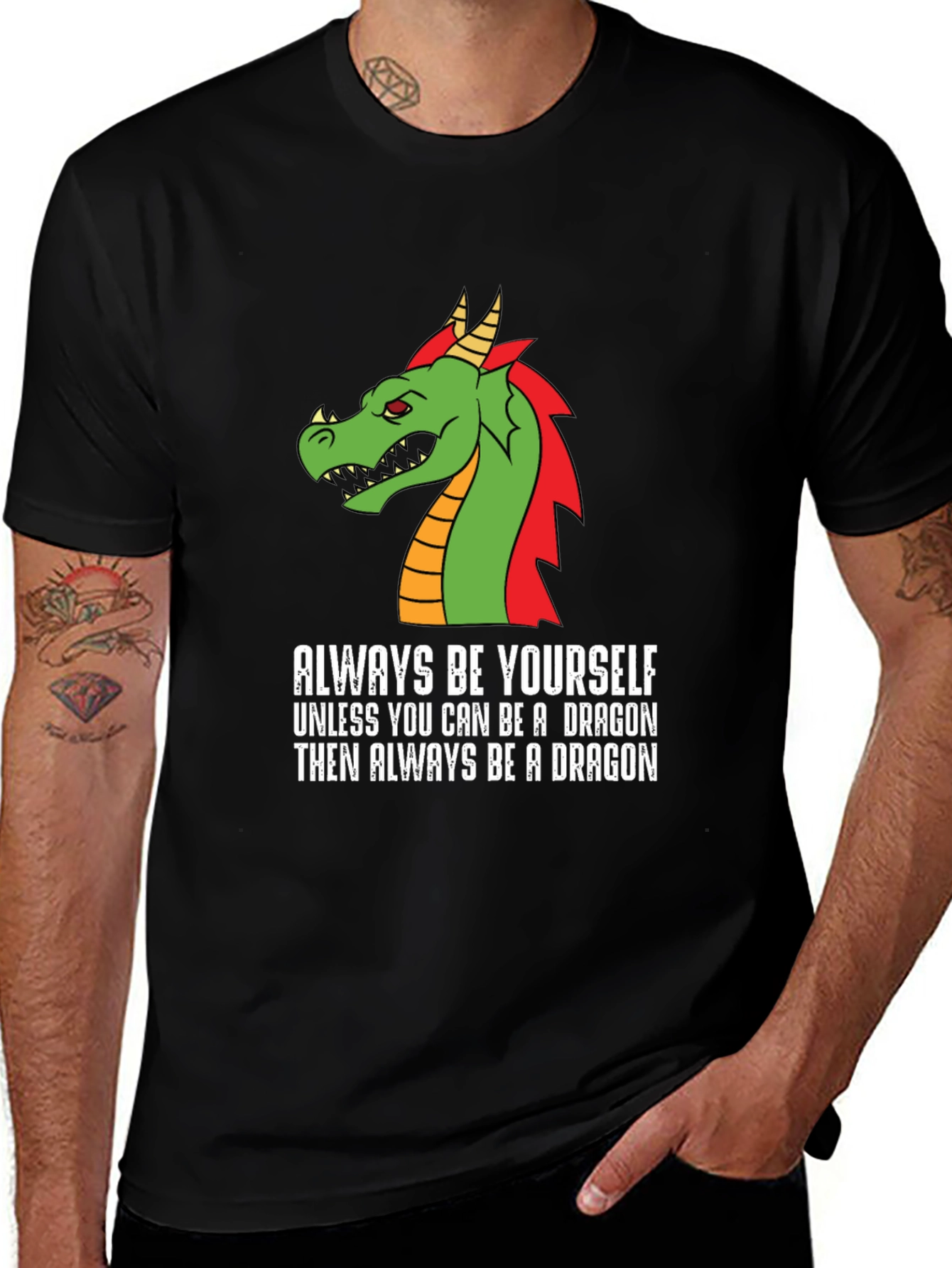 Variant 12 of Always Be a Dragon Graphic Tee - Men's Black Cotton T-Shirt