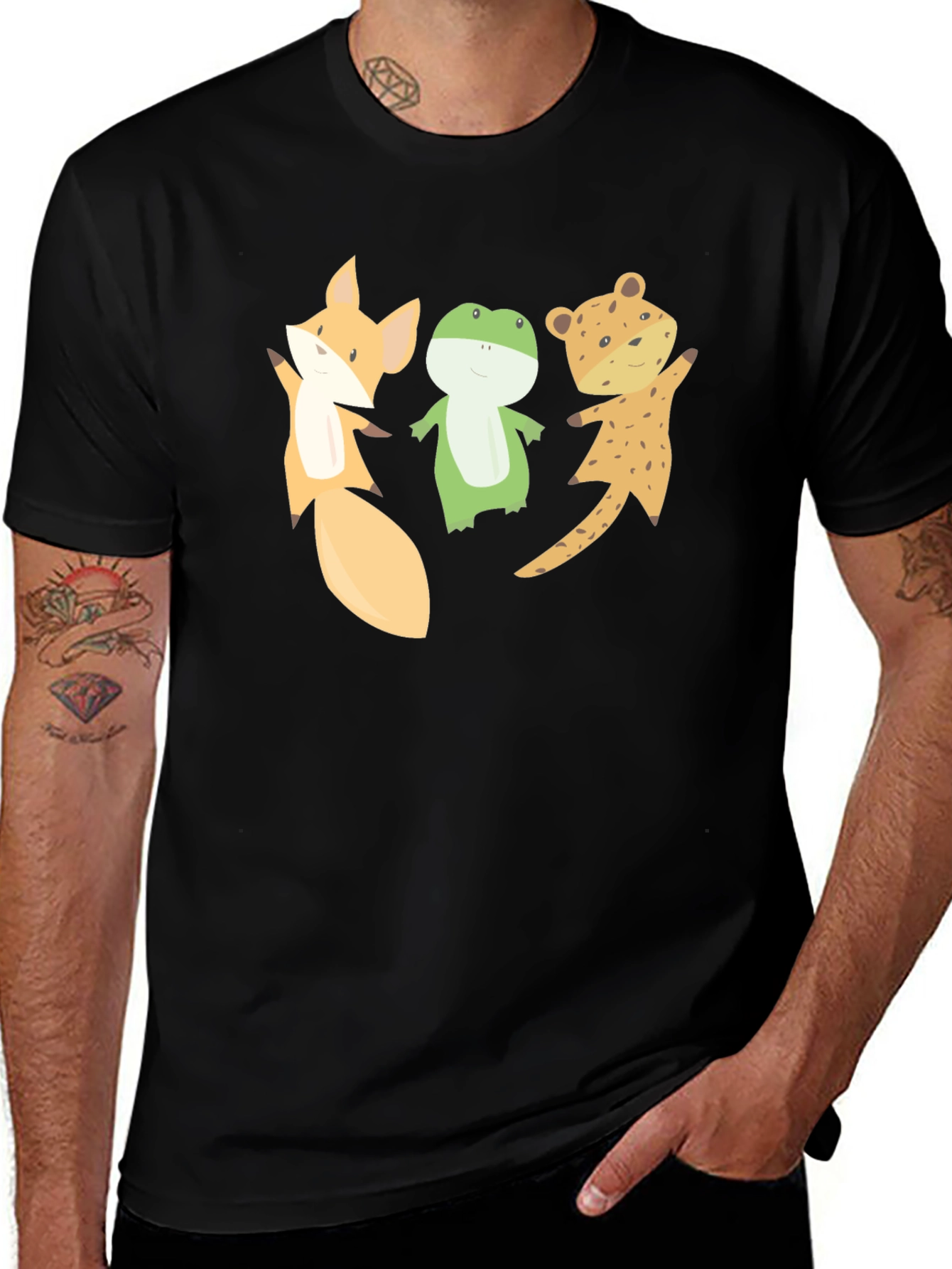 Variant 14 of Cartoon Animal Friends Black T-Shirt