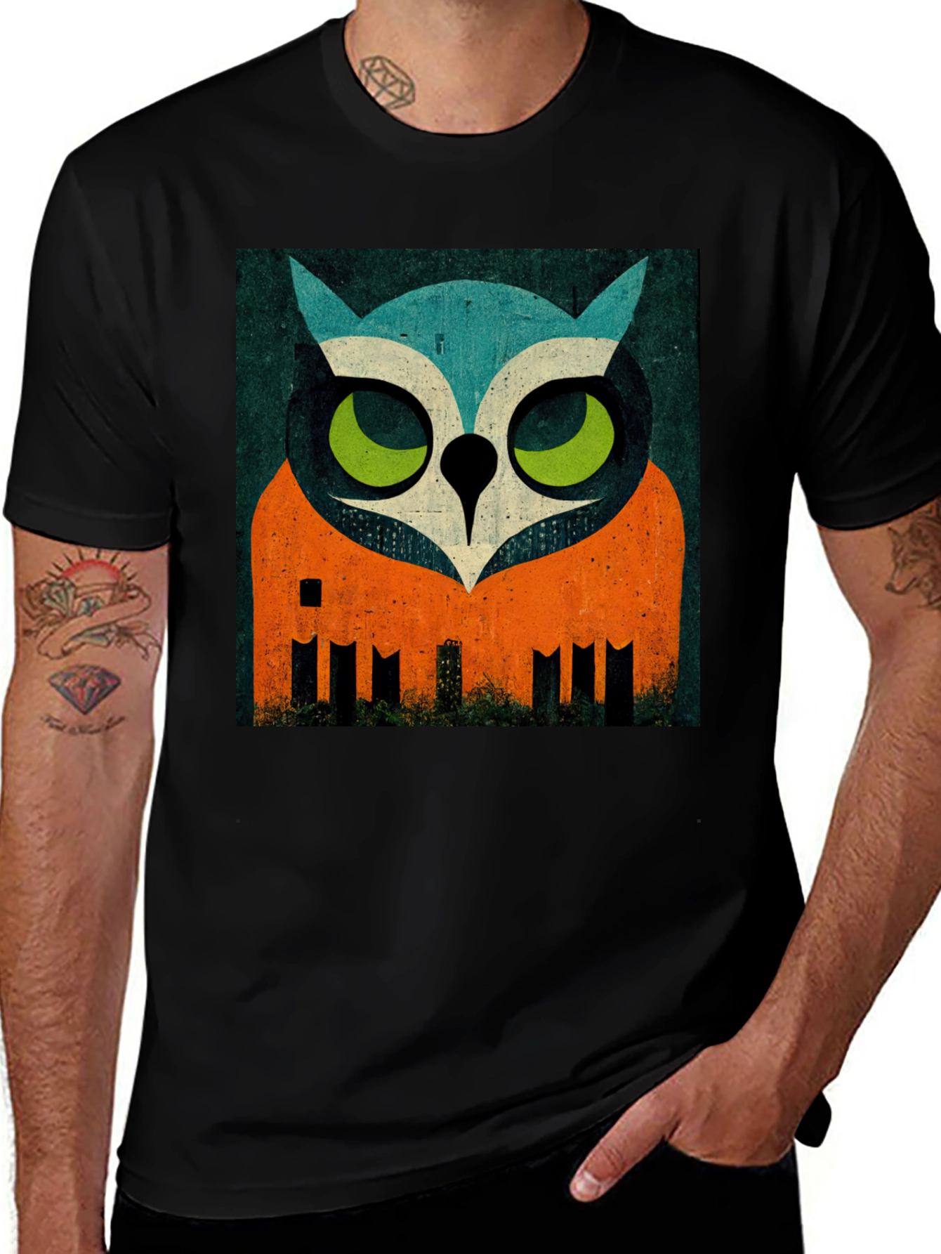 Variant 4 of Modern Geometric Owl Graphic Print T-Shirt
