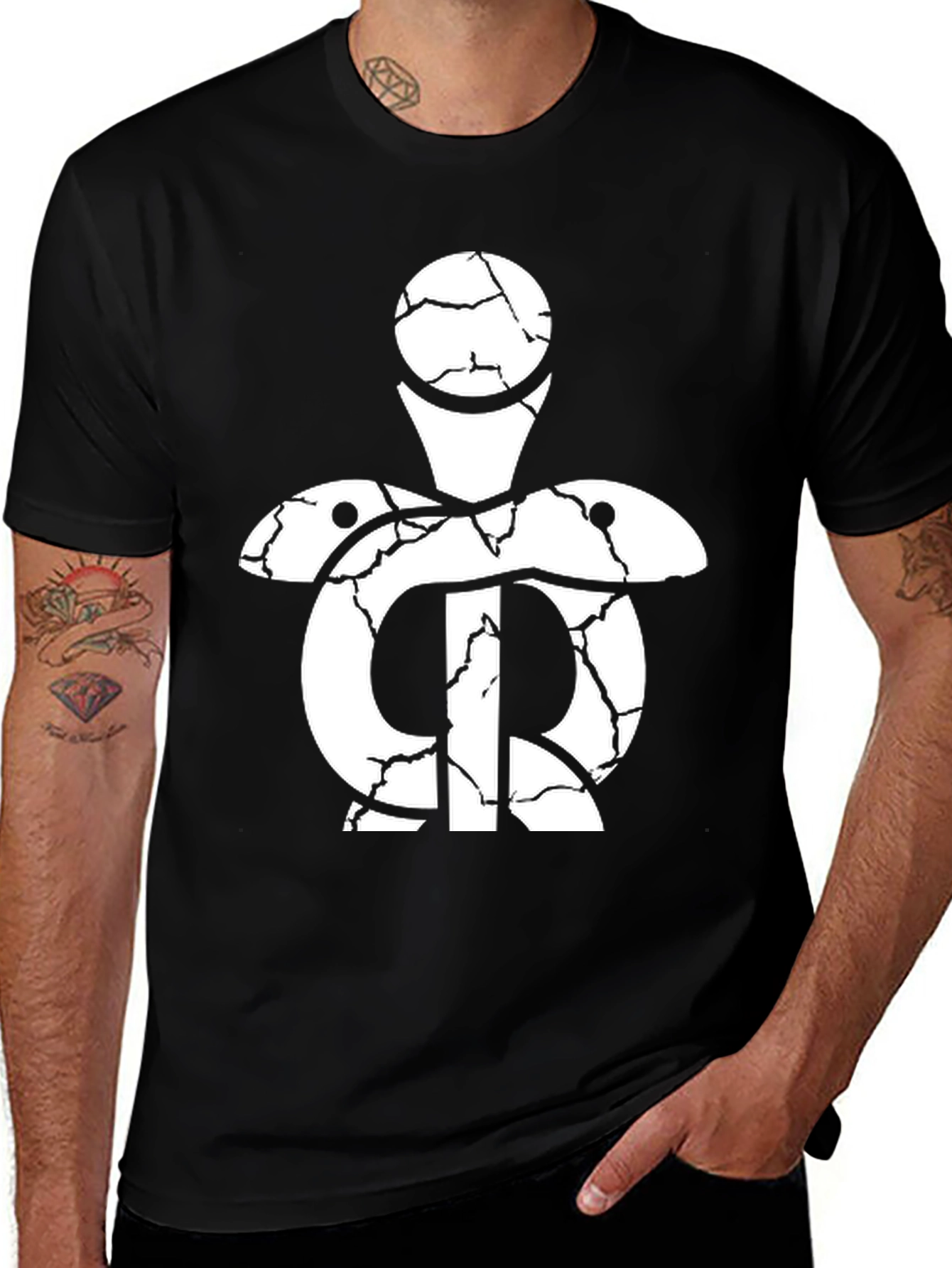 Variant 22 of Cracked Symbol Graphic Black T-Shirt