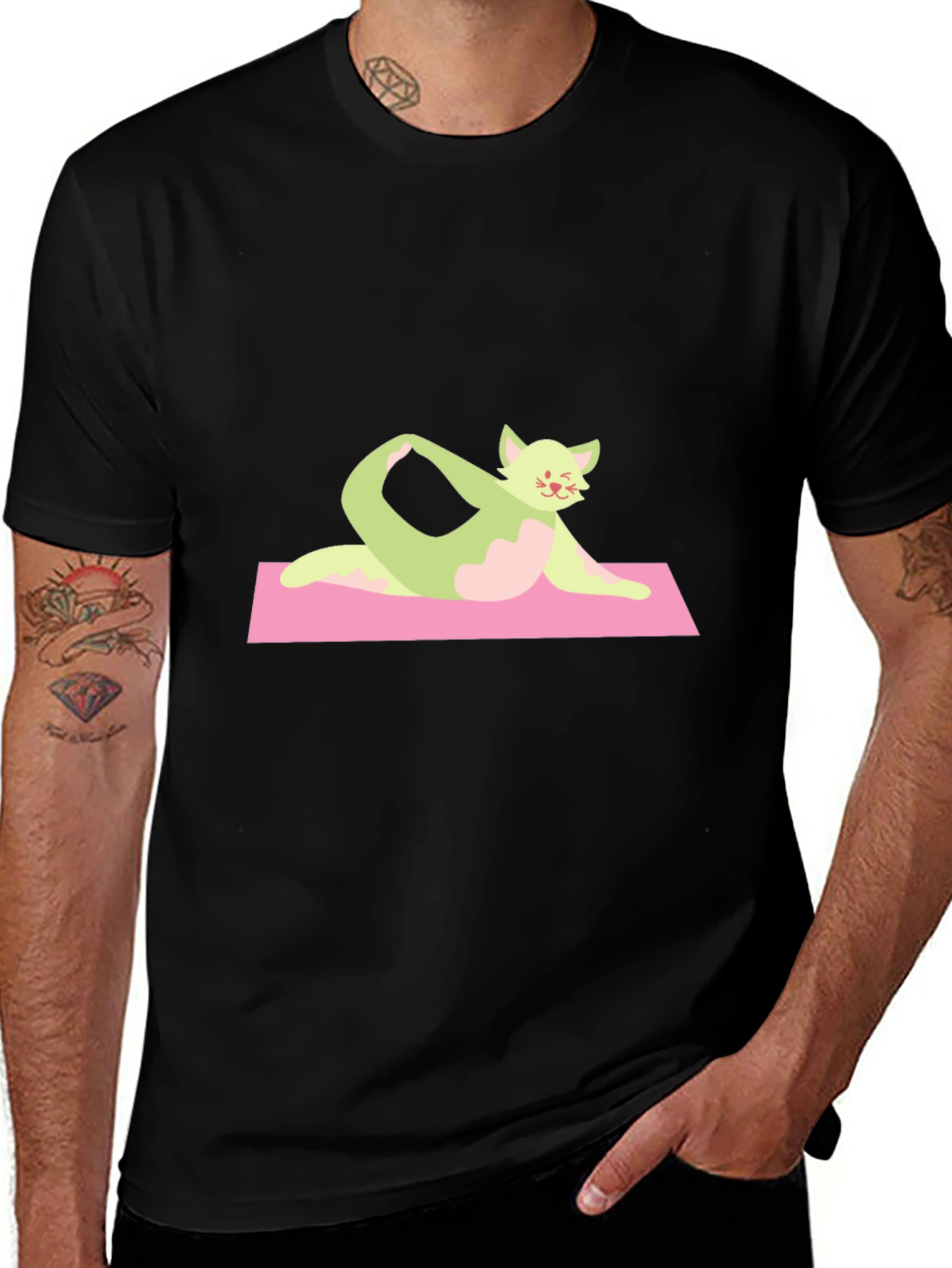 Variant 19 of Yoga Cat Black T-Shirt - Flexible Feline Fun