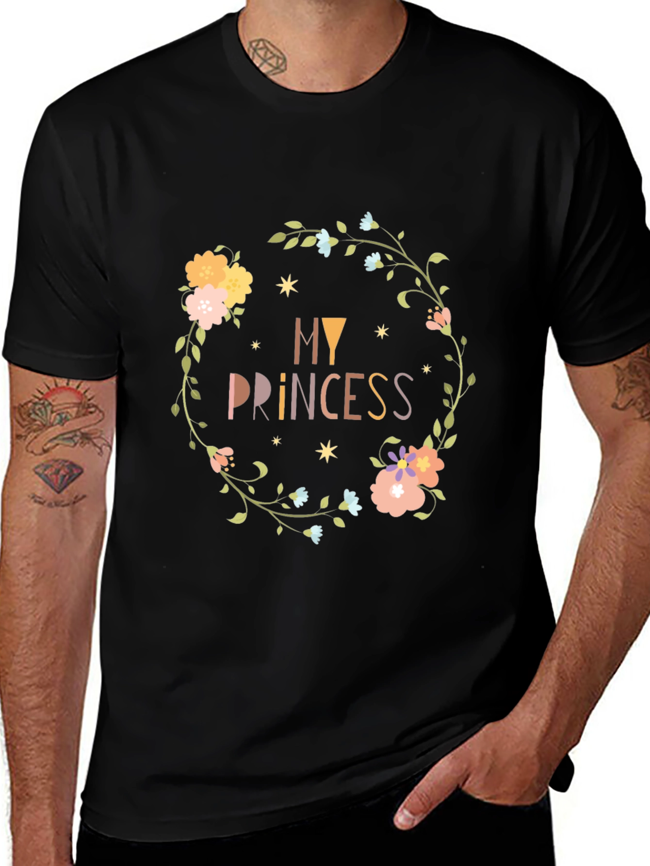 Variant 14 of My Princess Floral Wreath T-Shirt - Black
