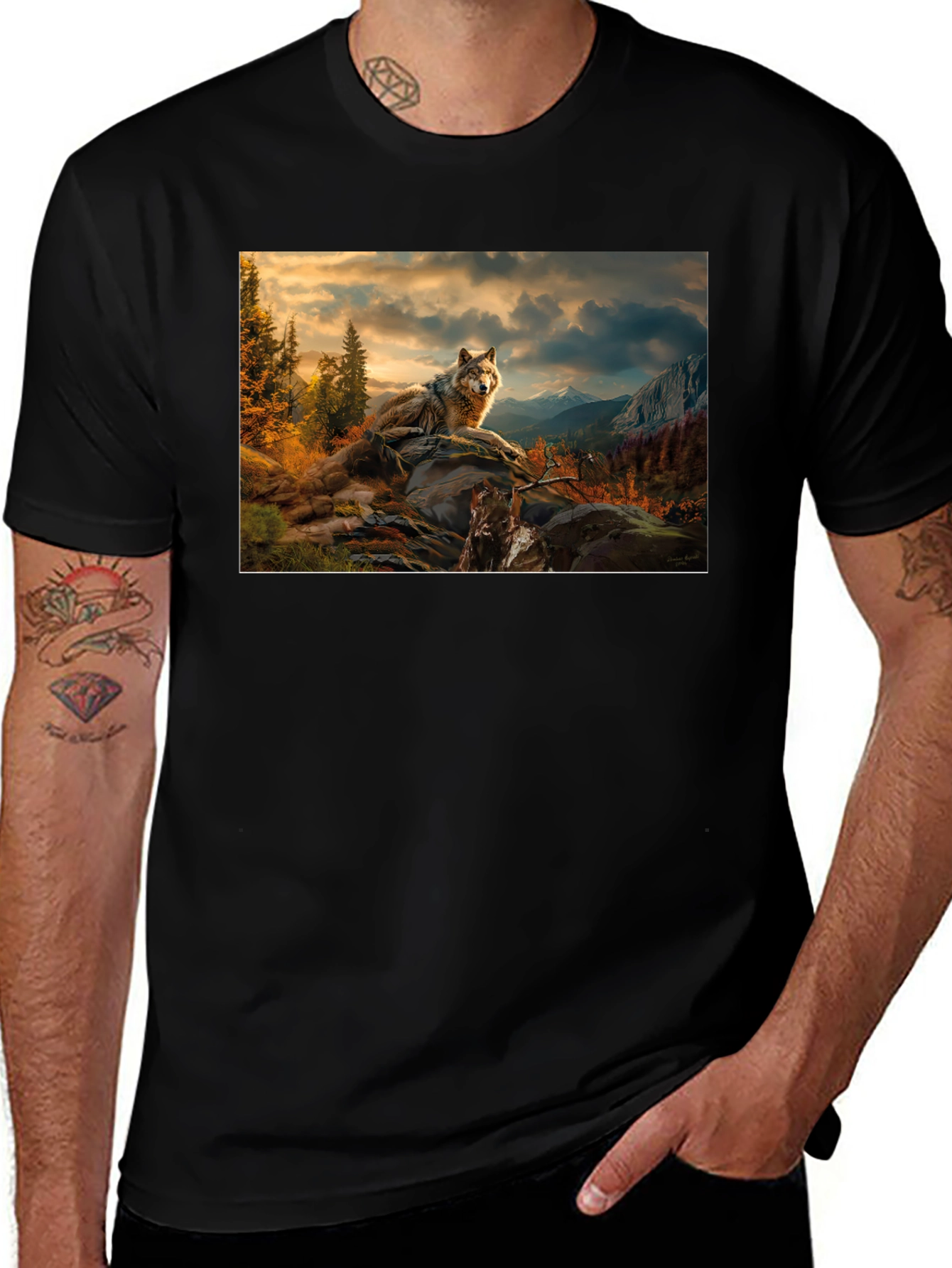 Variant 19 of Wolf Landscape Graphic Tee - Stylish Black T-Shirt