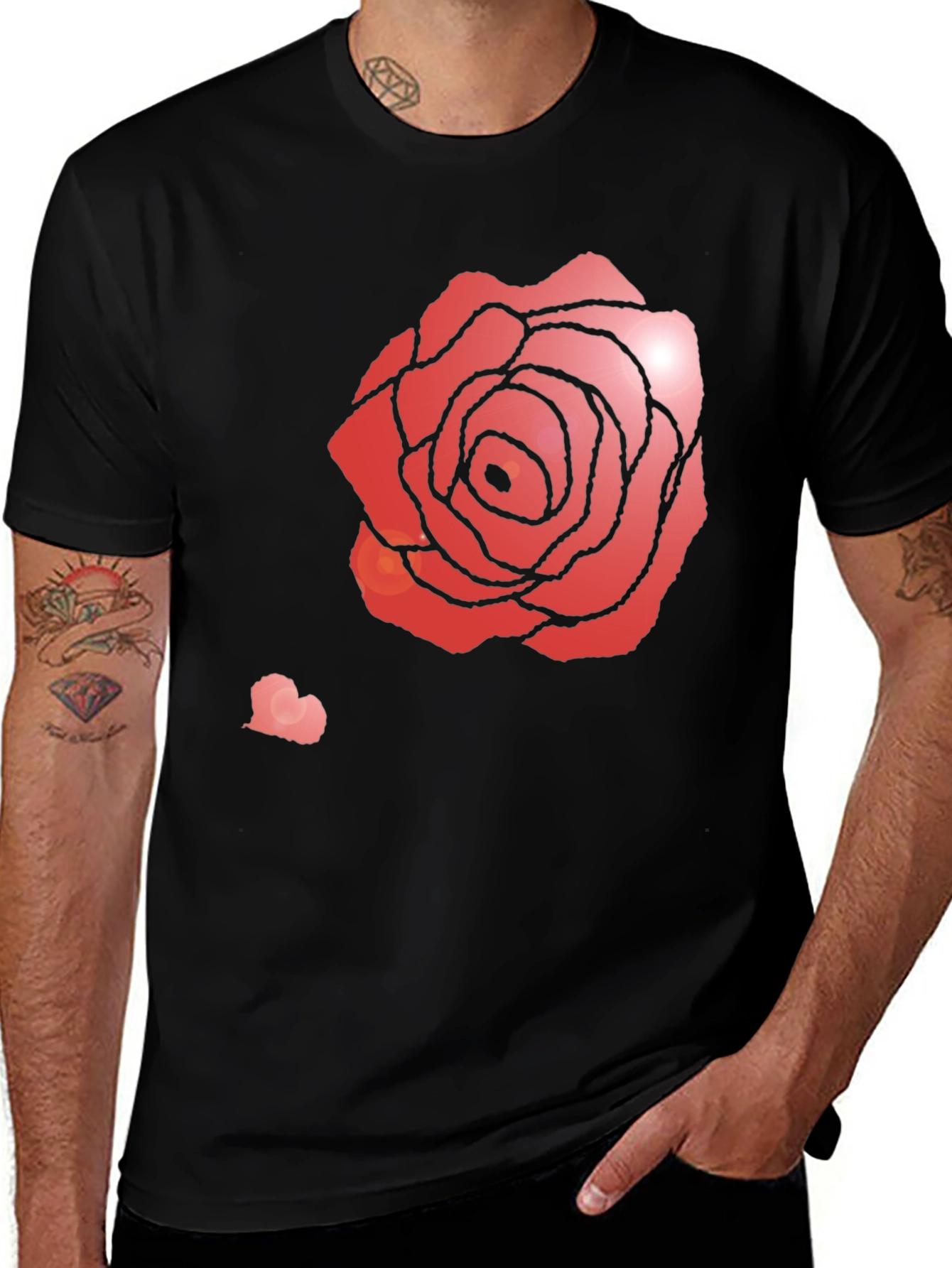 Variant 21 of Rose Heart Graphic Tee - Stylish Black T-Shirt
