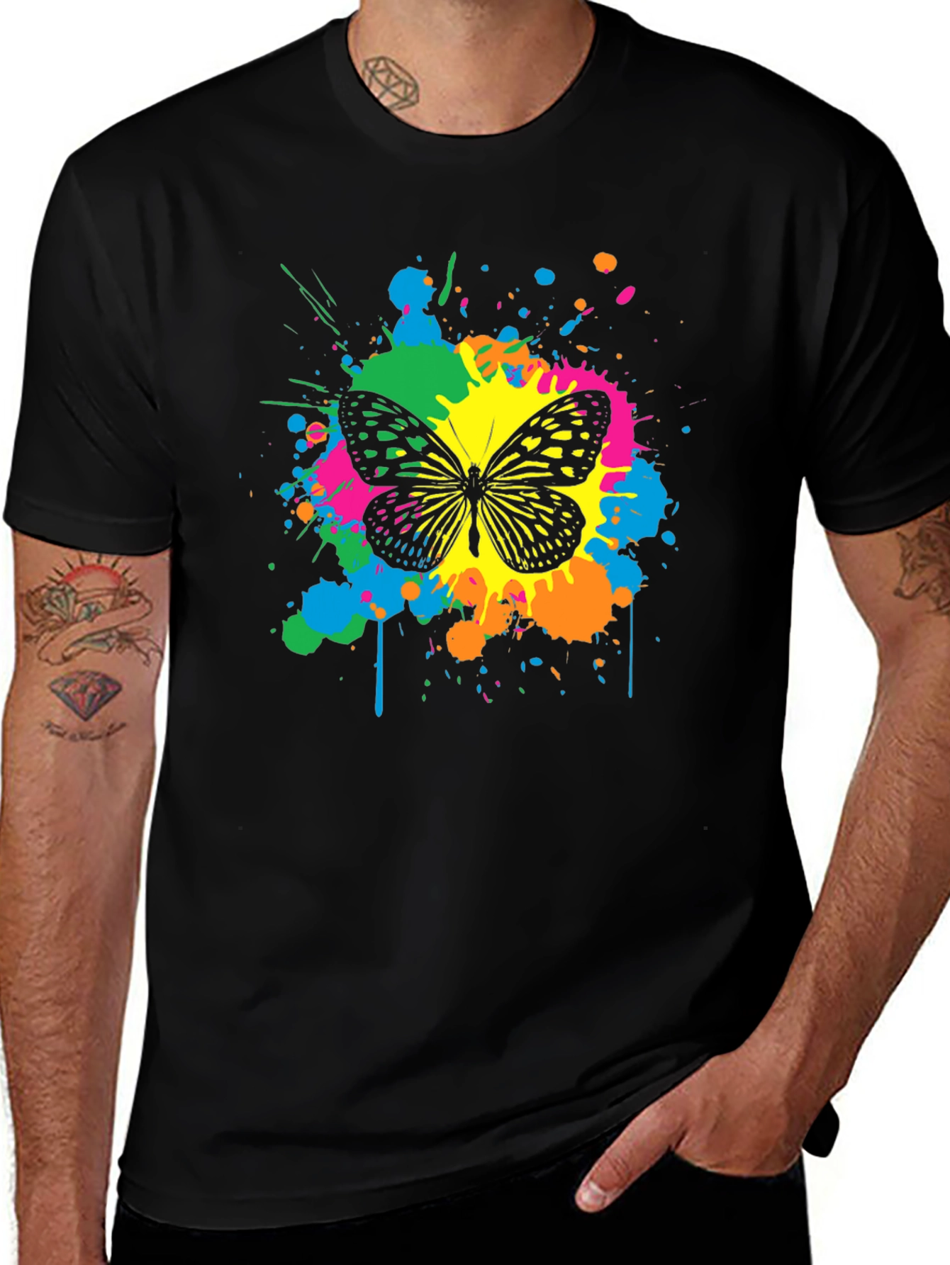 Variant 12 of Butterfly Splatter Graphic Tee - Men's Black T-Shirt