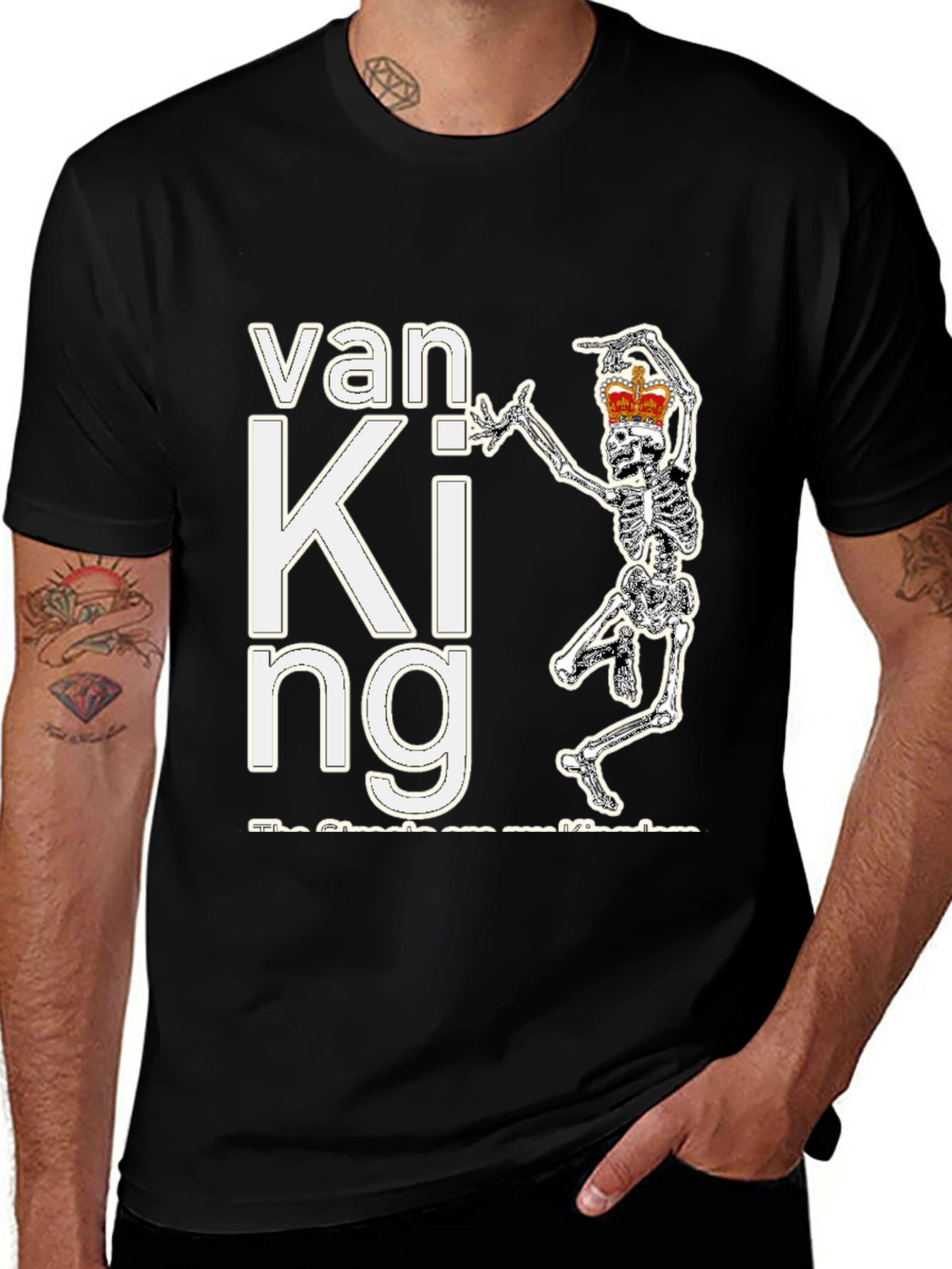 Variant 2 of Van King Graphic T-Shirt - Skeleton with Crown Design