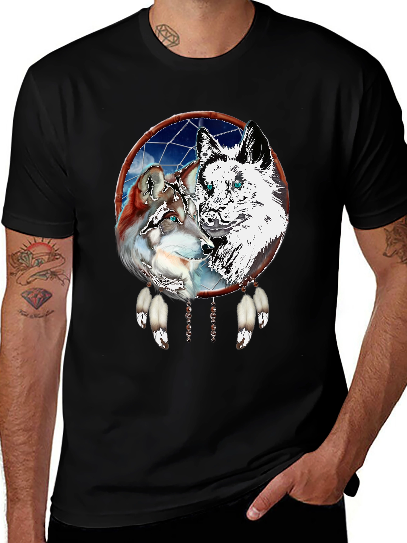 Variant 13 of Wolf Dream Catcher Graphic Tee