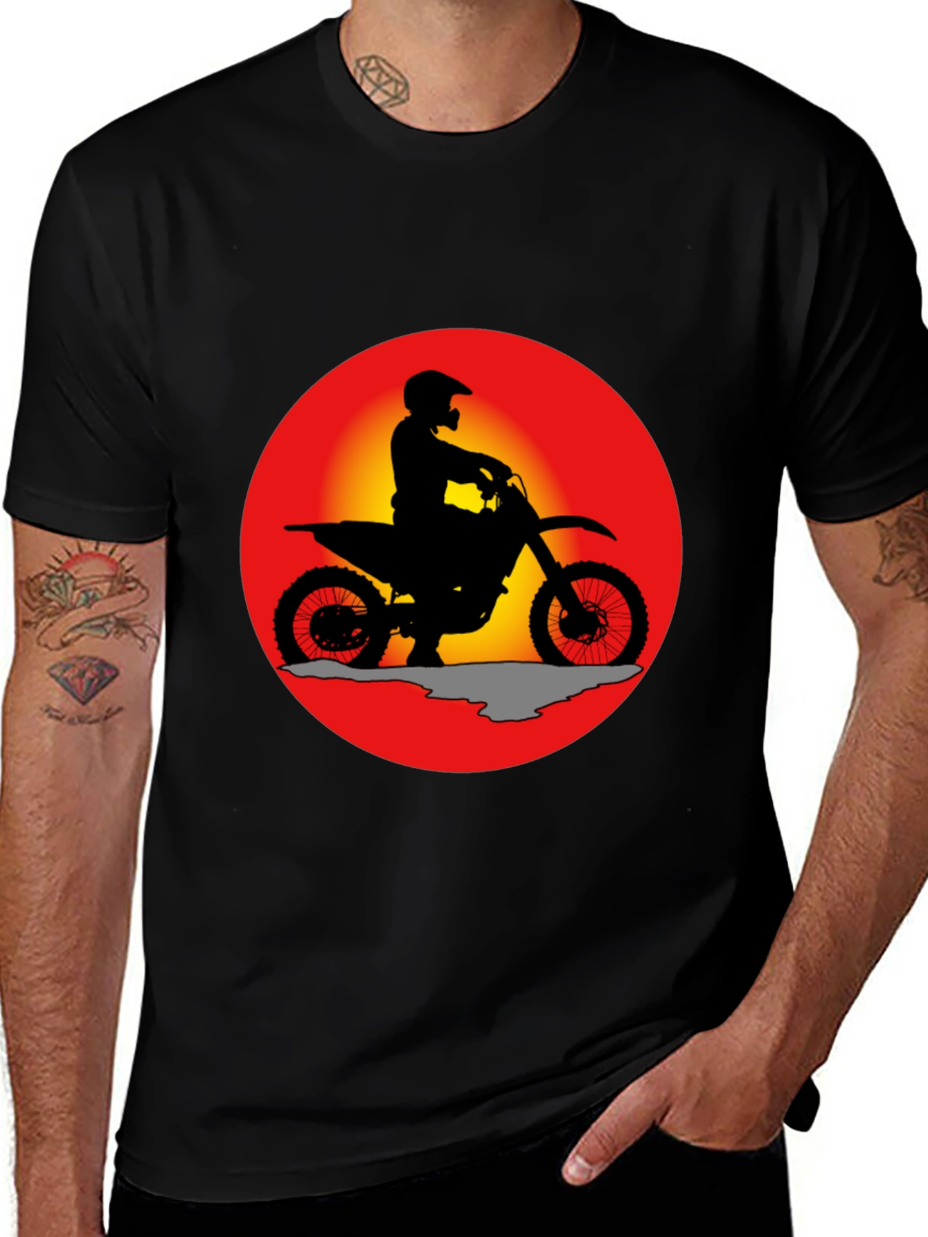 Variant 24 of Motorcycle Sunset Graphic Tee - Black