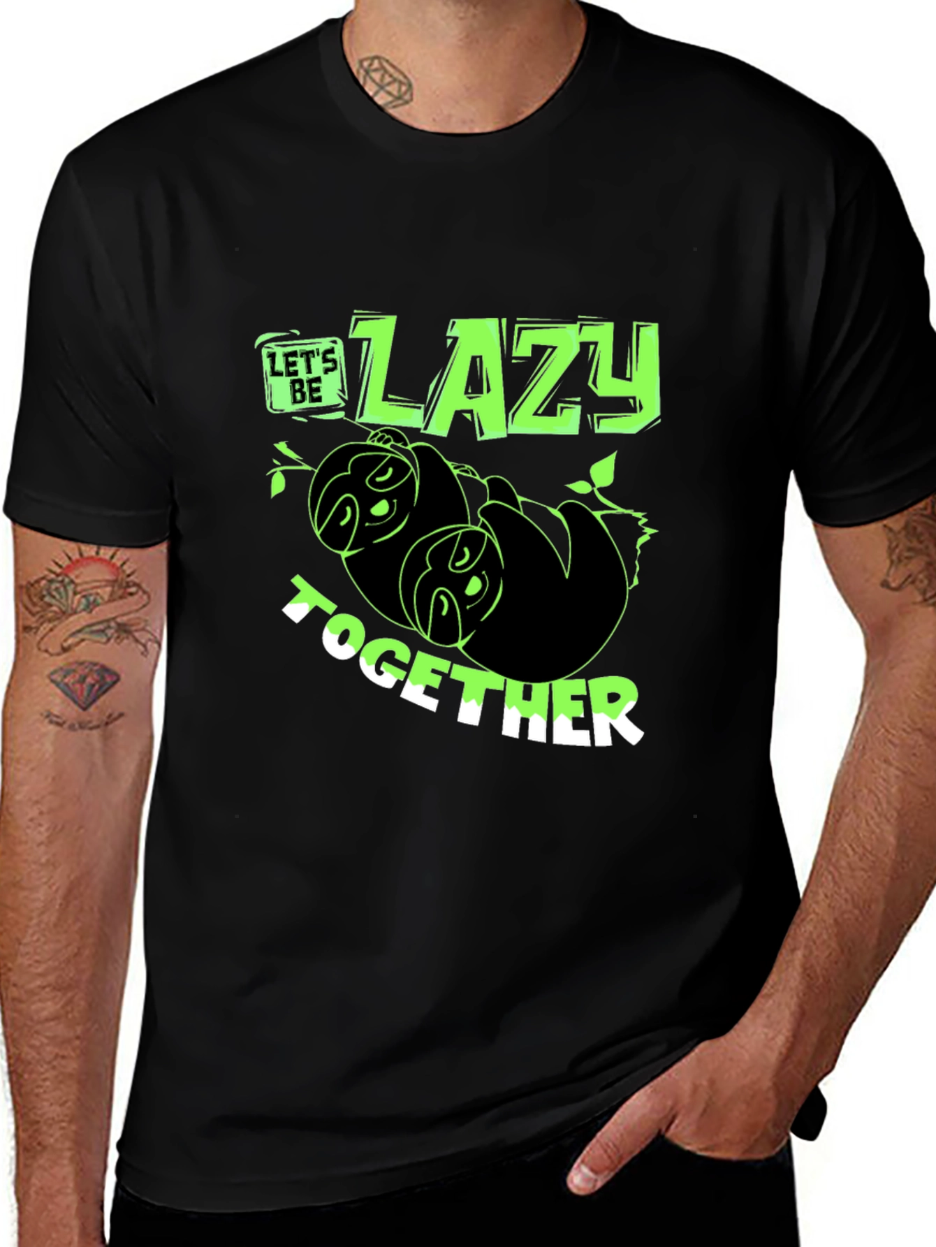 Variant 11 of Lazy Sloth Graphic Print Crew Neck T-Shirt