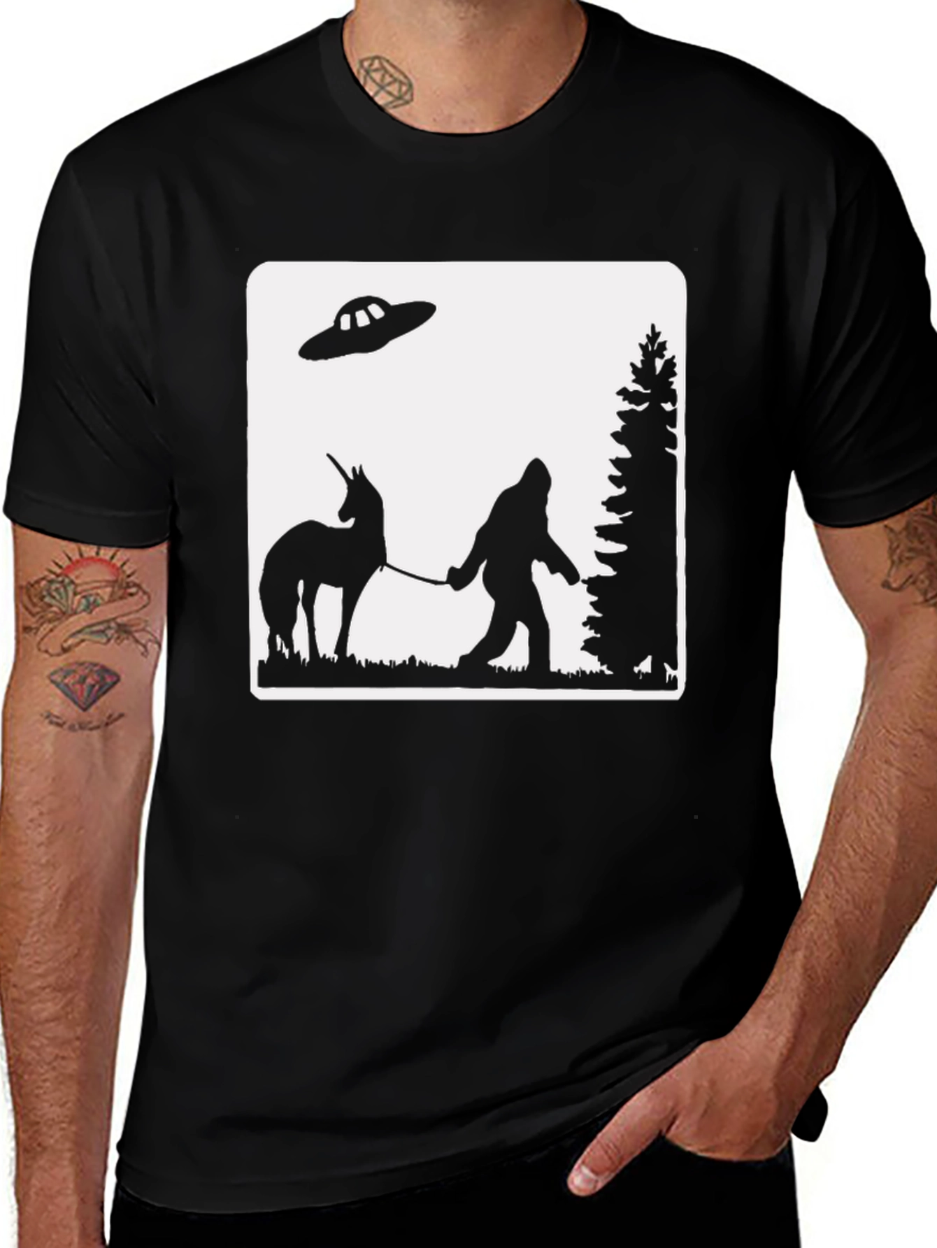 Variant 2 of Bigfoot Unicorn UFO Graphic Tee - Black