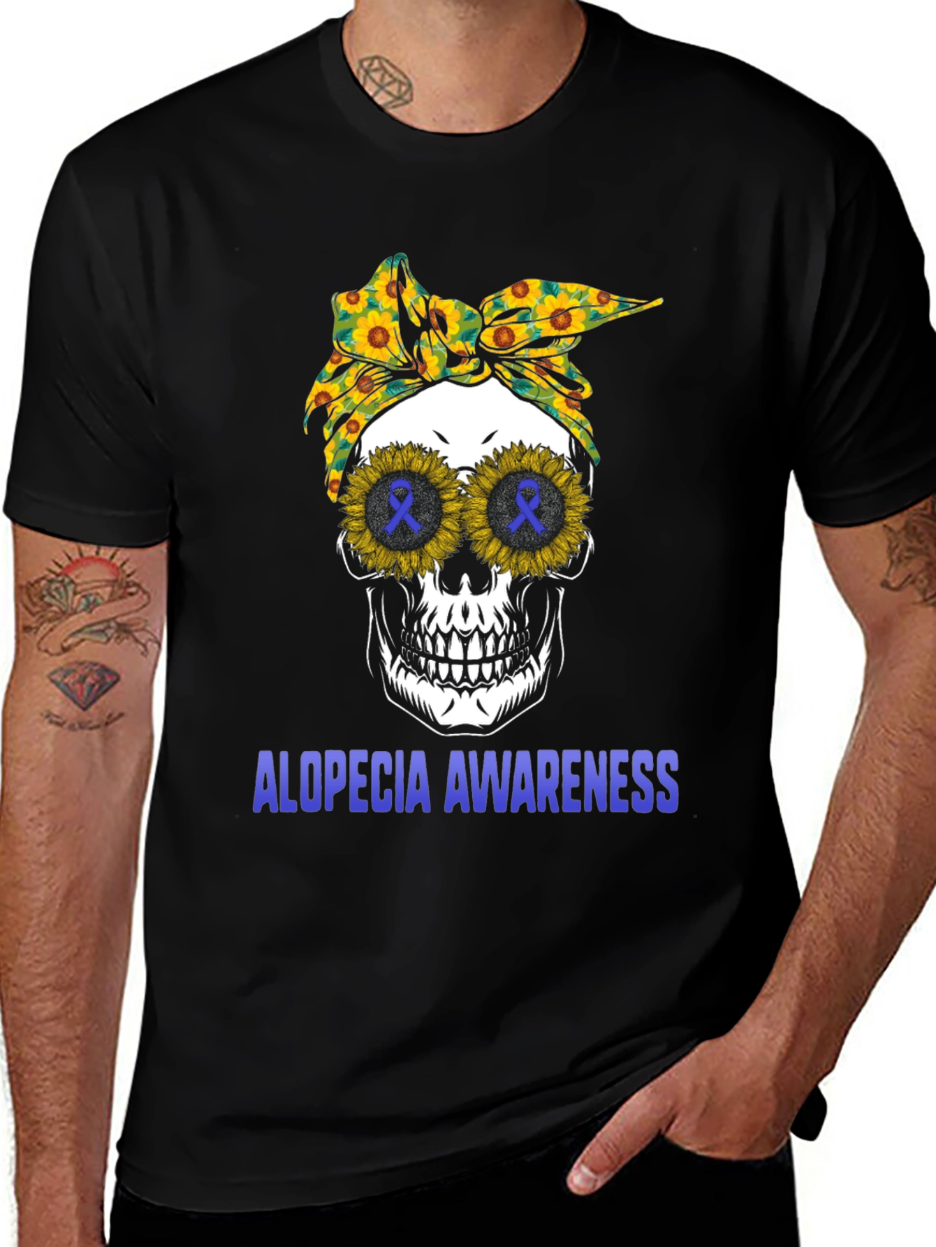Alopecia Awareness Skull Sunflower T-Shirt