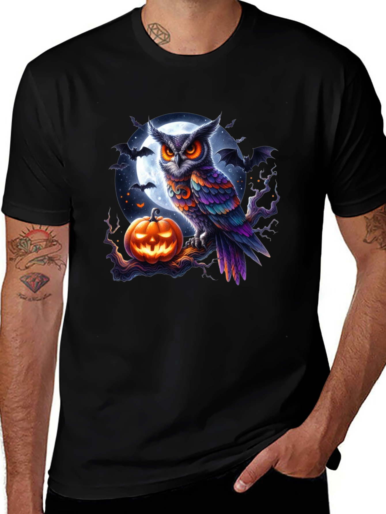 Halloween Owl & Pumpkin Graphic Tee